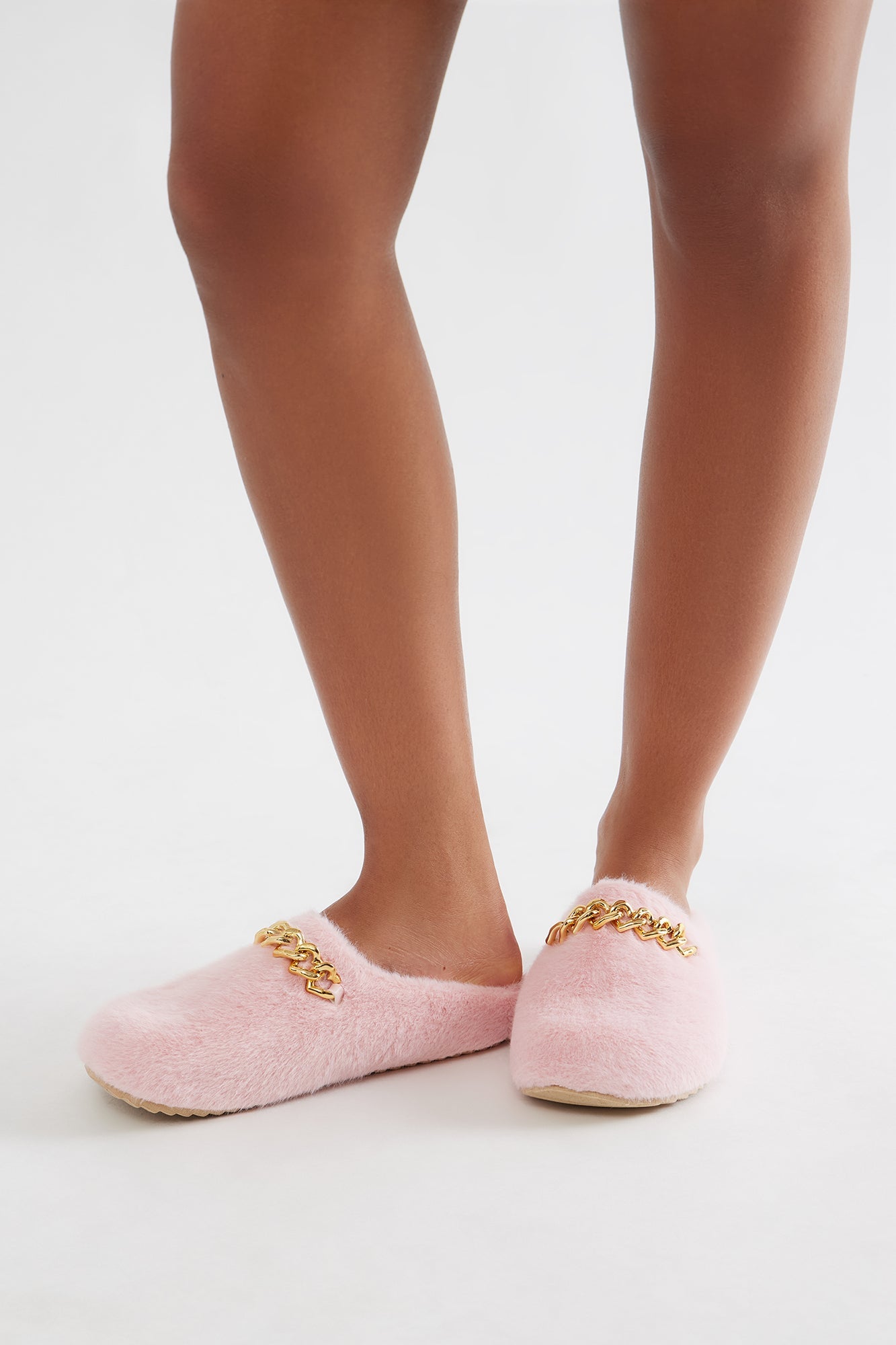 Selby Hardware Faux Fur Slippers - Pink