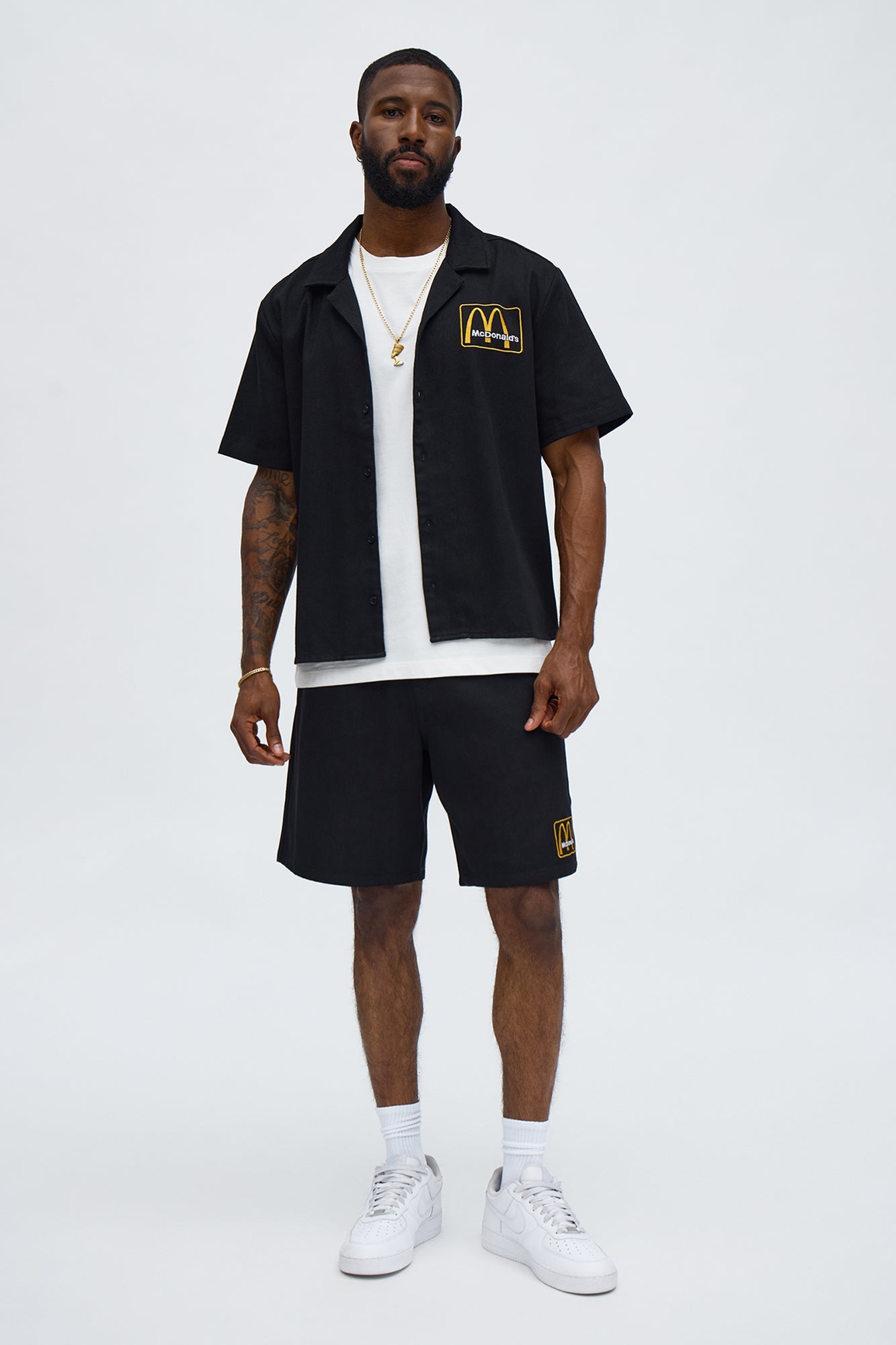 Cropped Golden Arches Button Up Shirt - Black