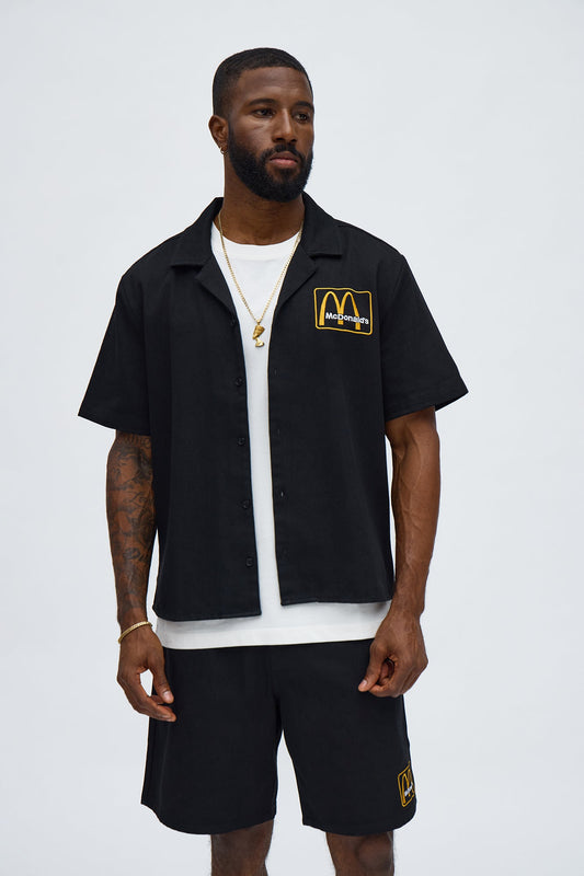 Cropped Golden Arches Button Up Shirt - Black