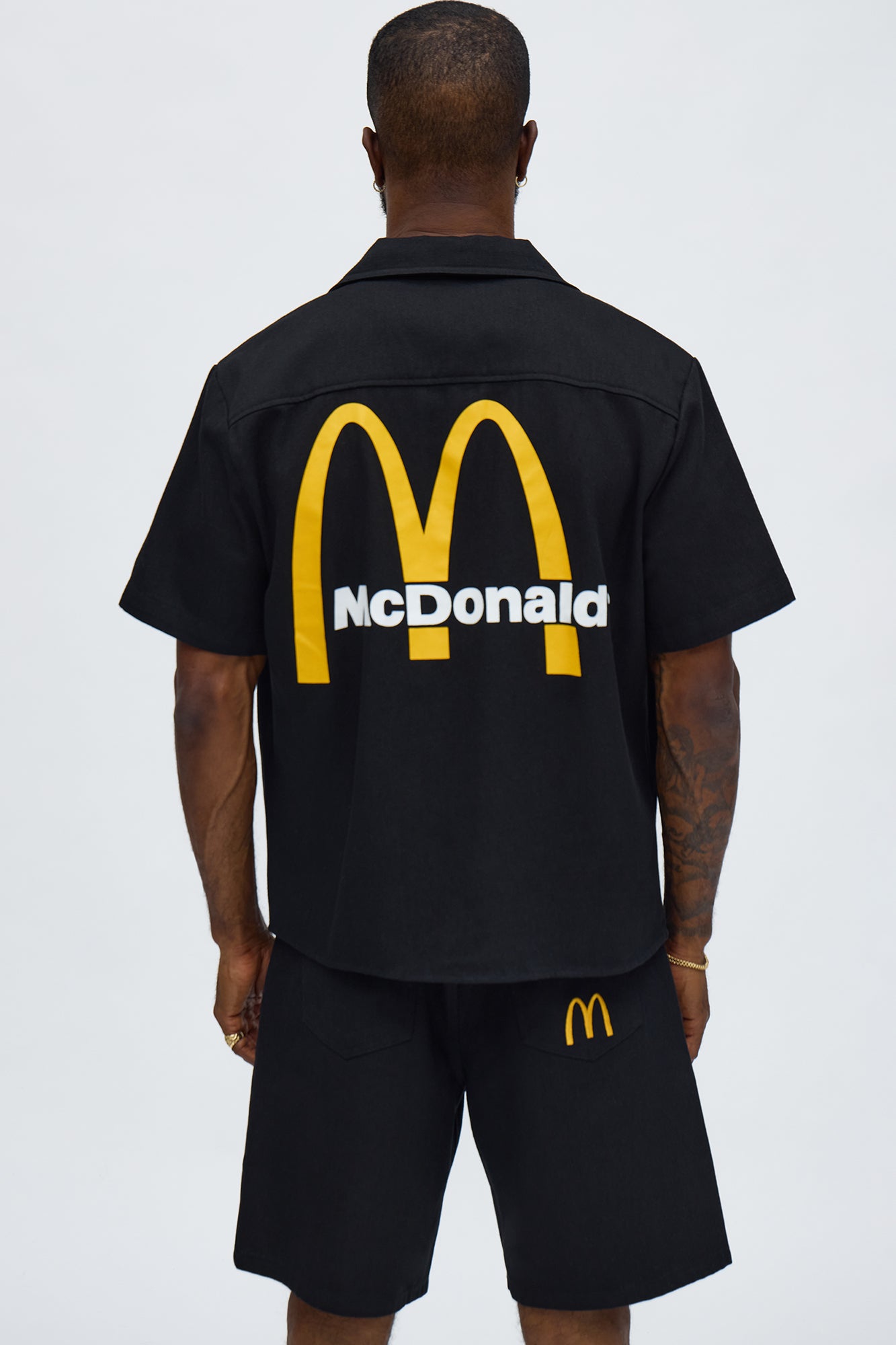 Cropped Golden Arches Button Up Shirt - Black