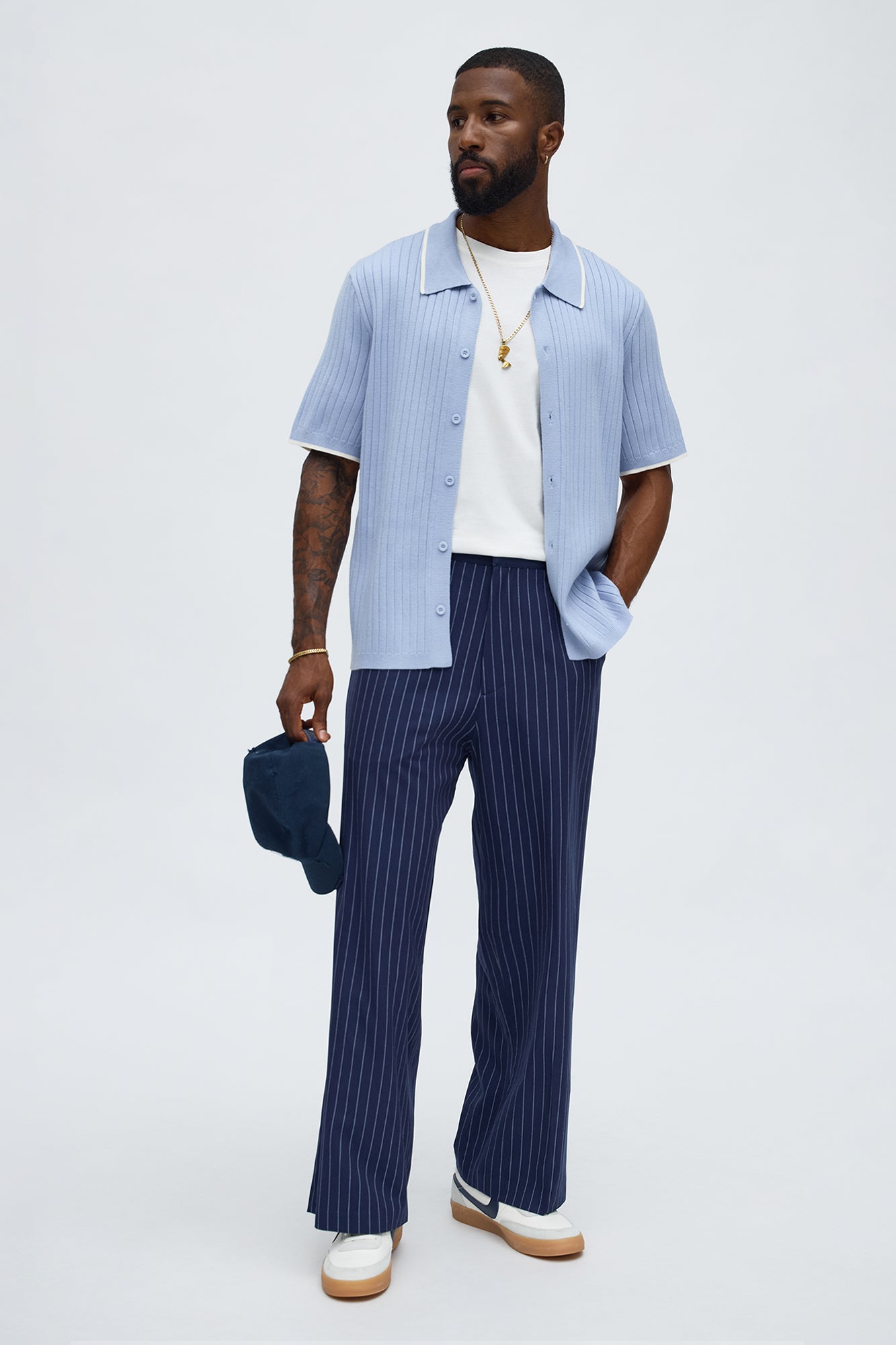 Garrison Knitted Button Up Shirt - Blue