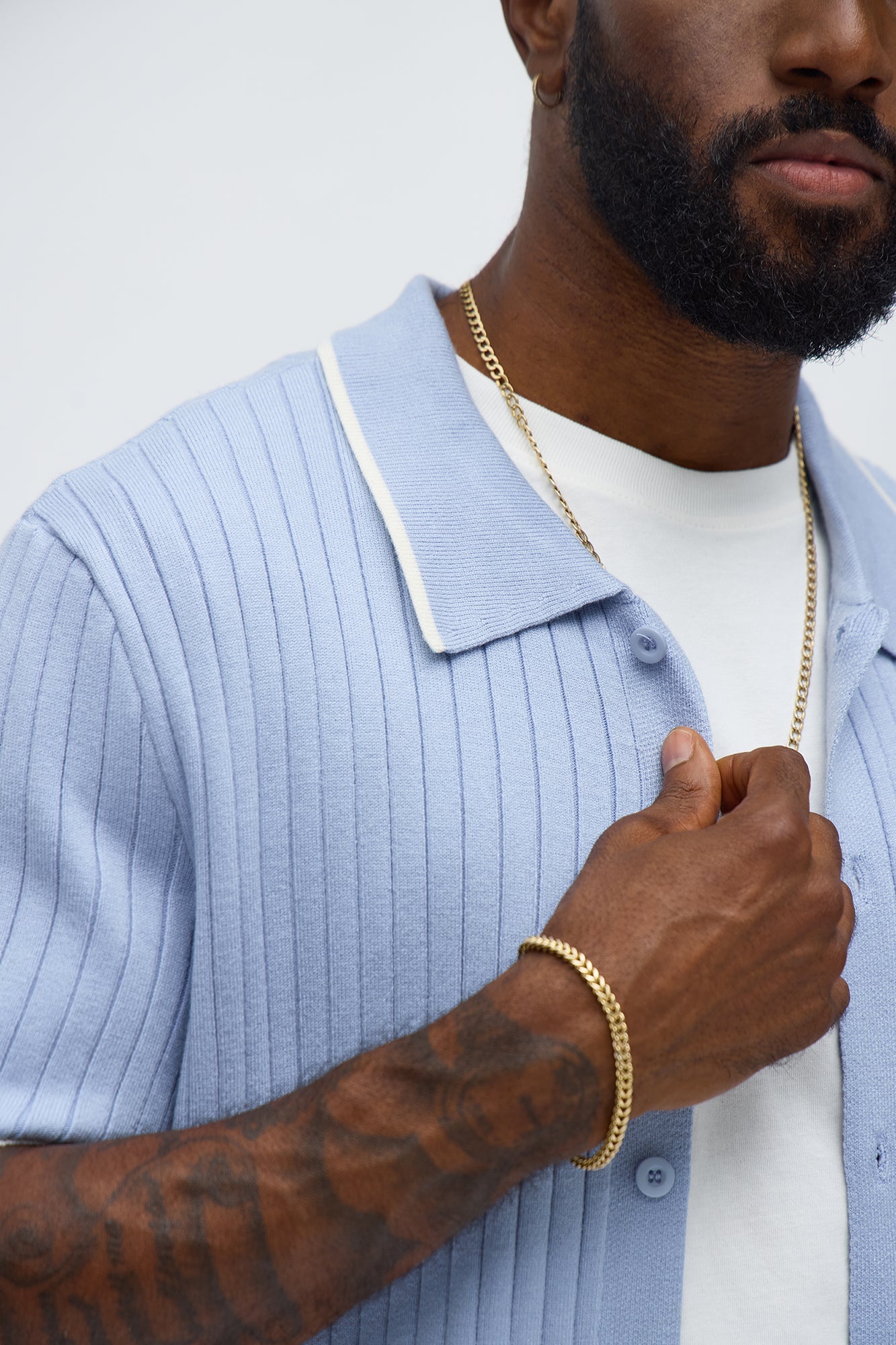 Garrison Knitted Button Up Shirt - Blue