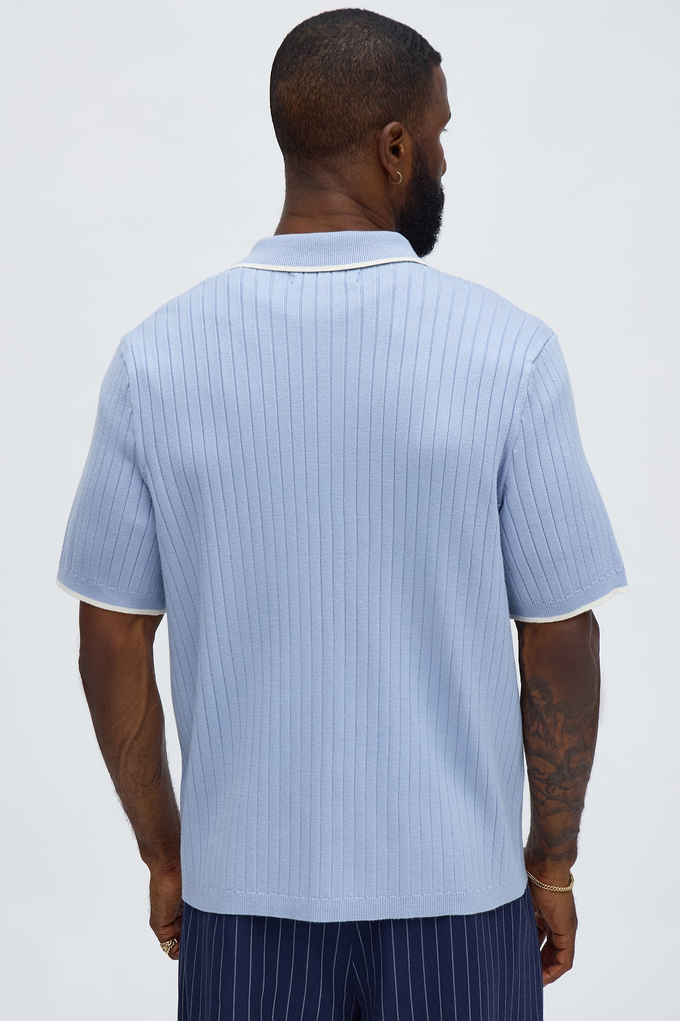 Garrison Knitted Button Up Shirt - Blue