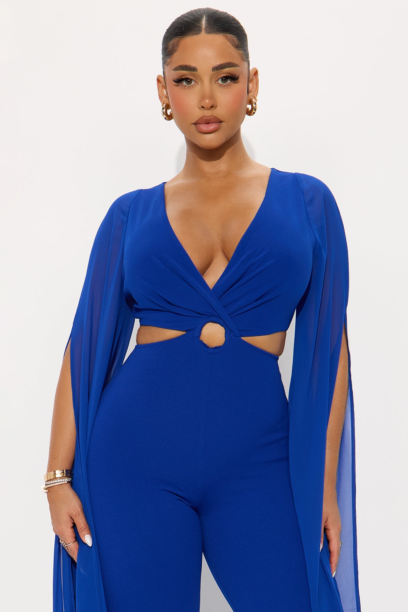 Gemma Draped Mesh Jumpsuit - Royal