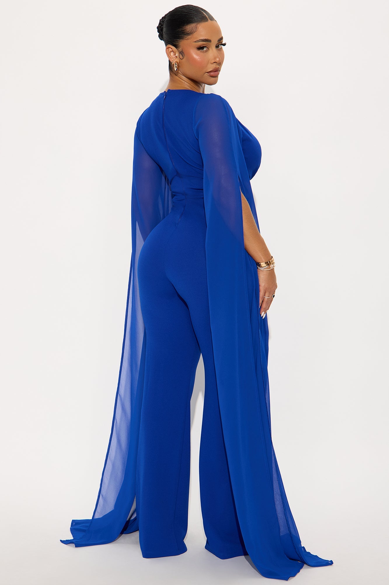 Gemma Draped Mesh Jumpsuit - Royal