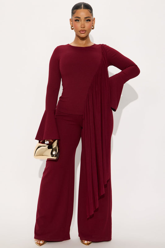 Chloe Draped High Neck Jumpsuit - Wine