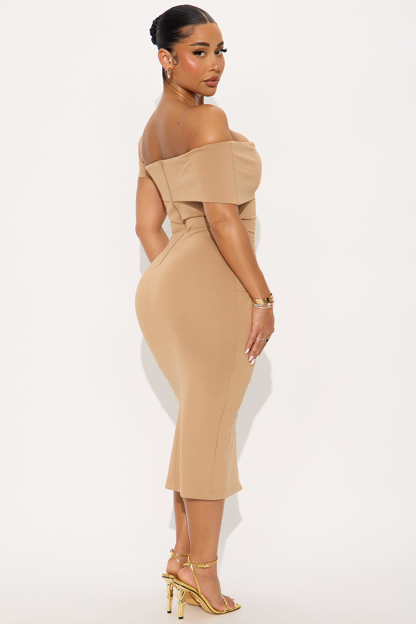 Sadie Short Sleeve Body Sculpting Ponte Midi Dress - Mocha