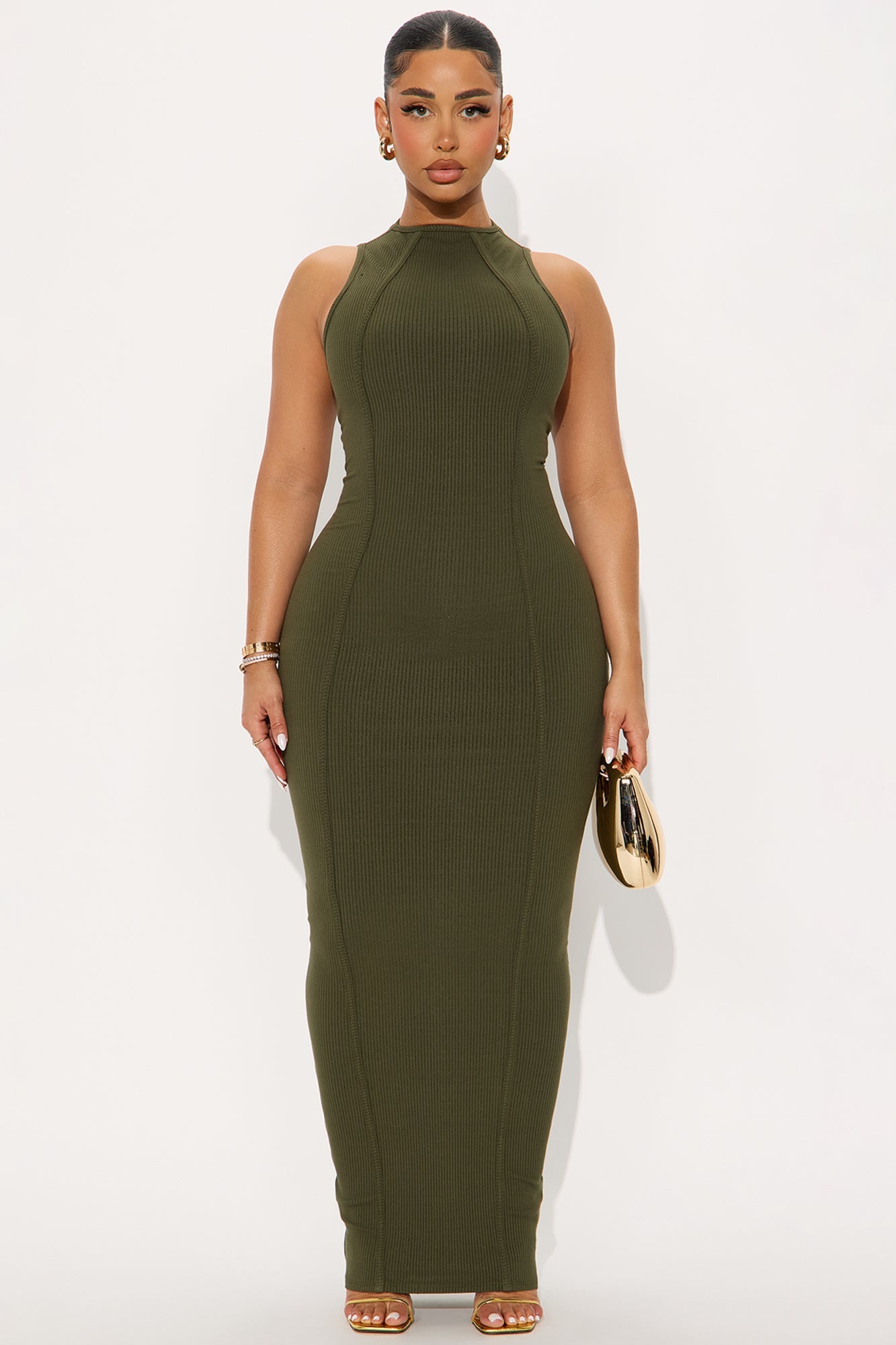 Nina Snatched Maxi Dress - Olive