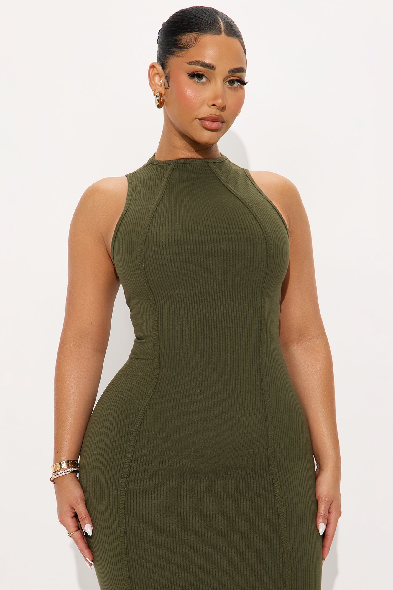 Nina Snatched Maxi Dress - Olive
