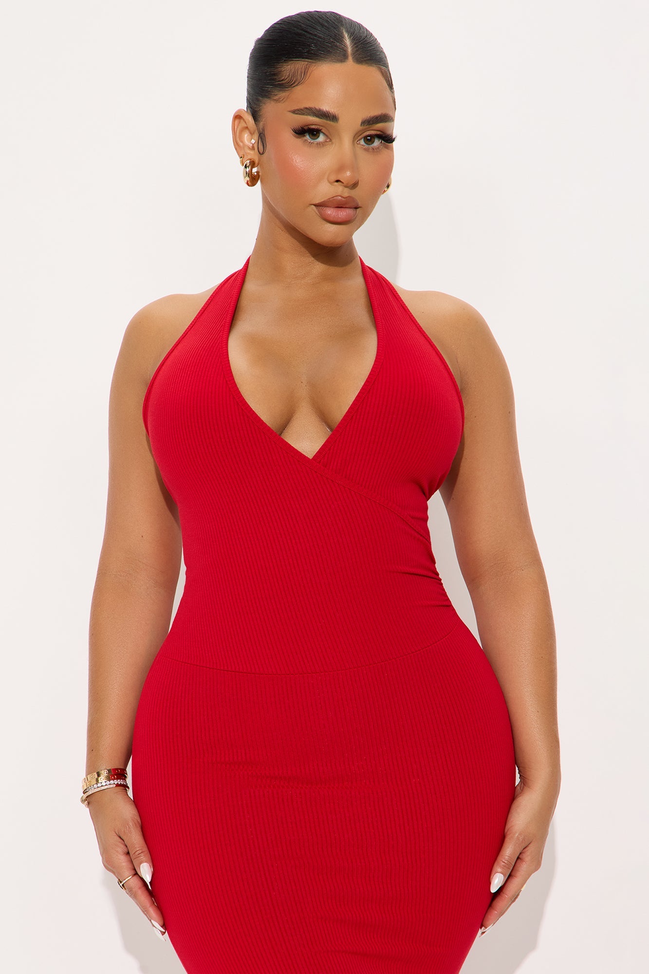 Noa Backless Snatched Midi Dress - Red