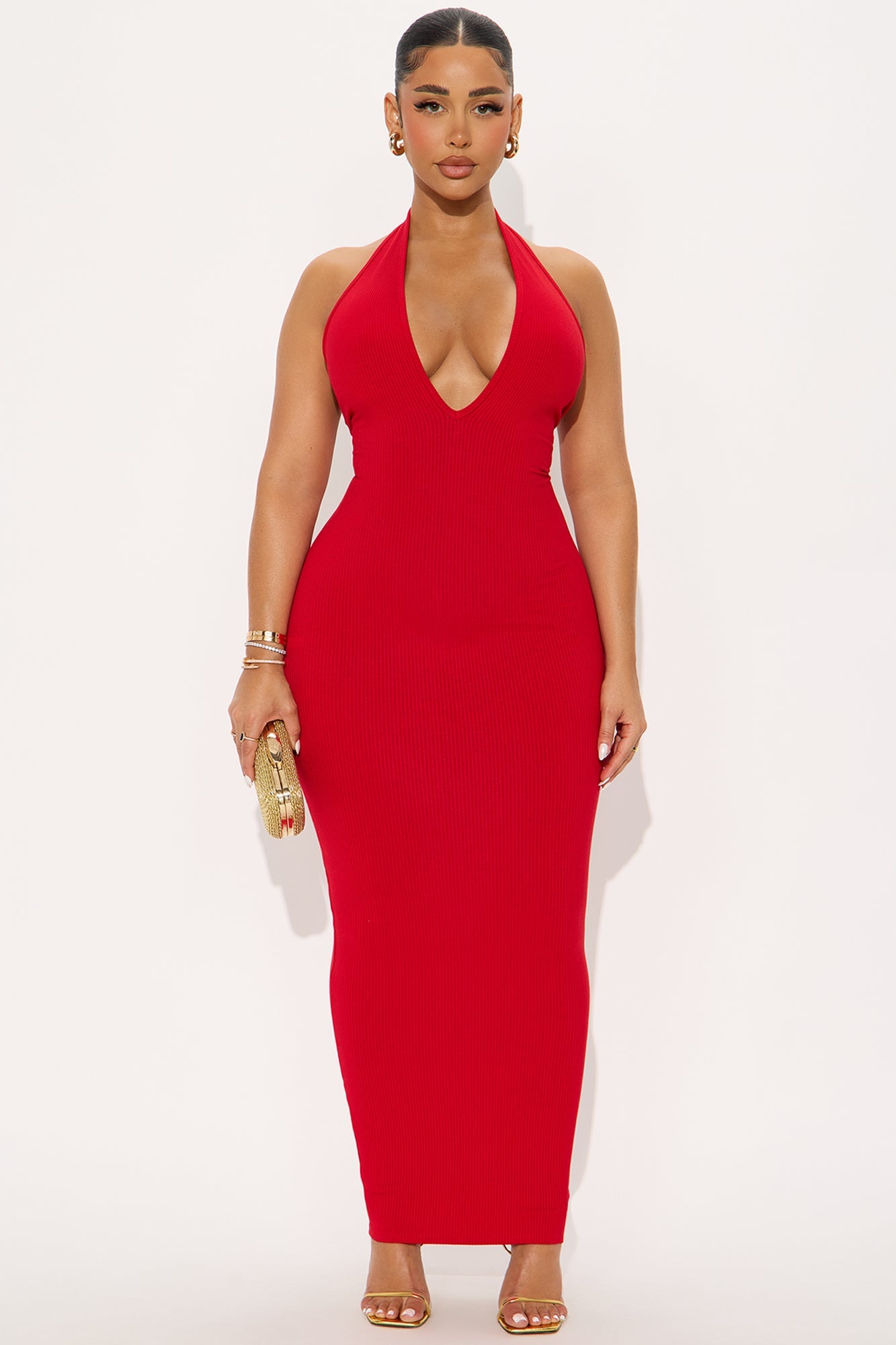 Ana Halter Snatched Maxi Dress - Red