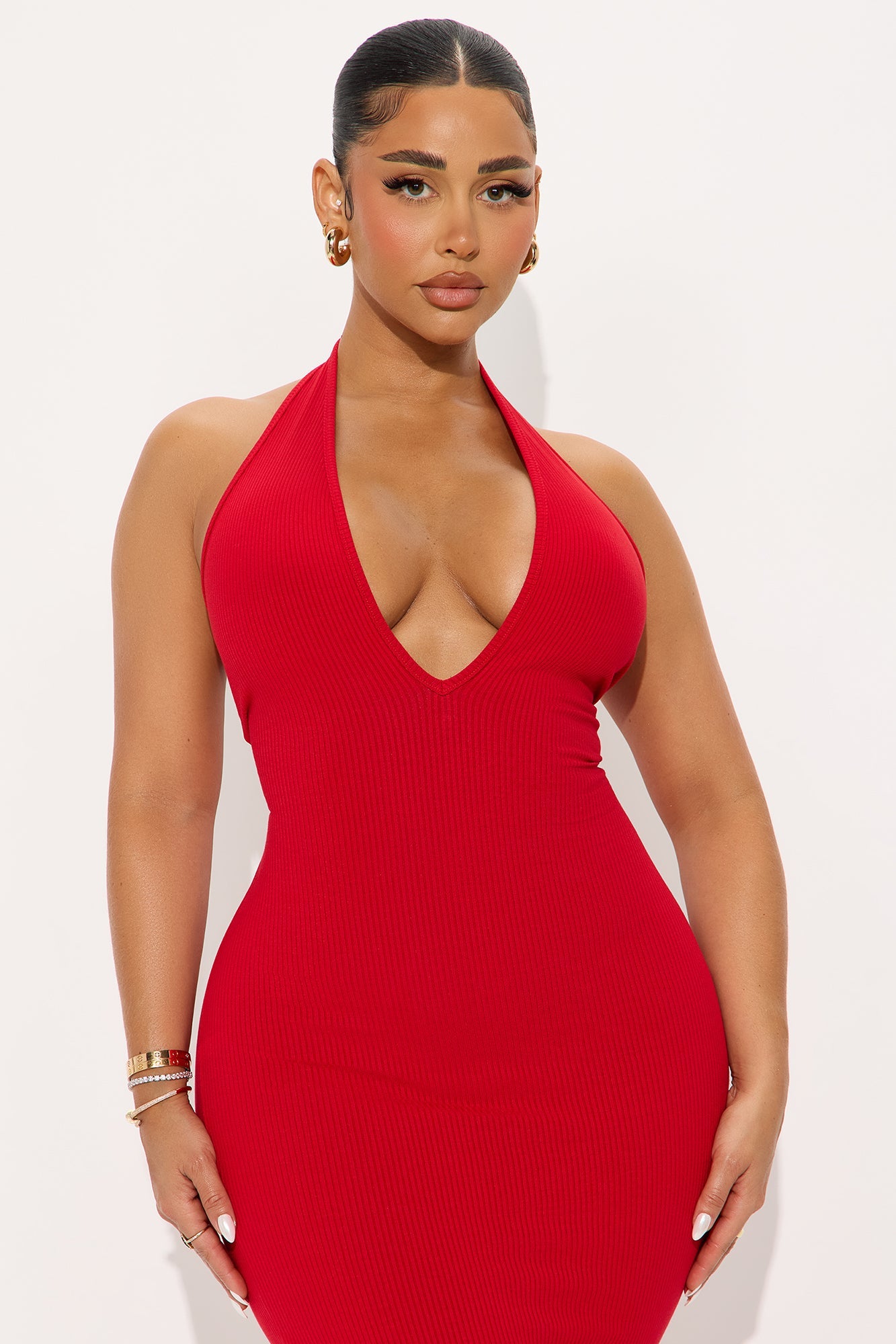 Ana Halter Snatched Maxi Dress - Red