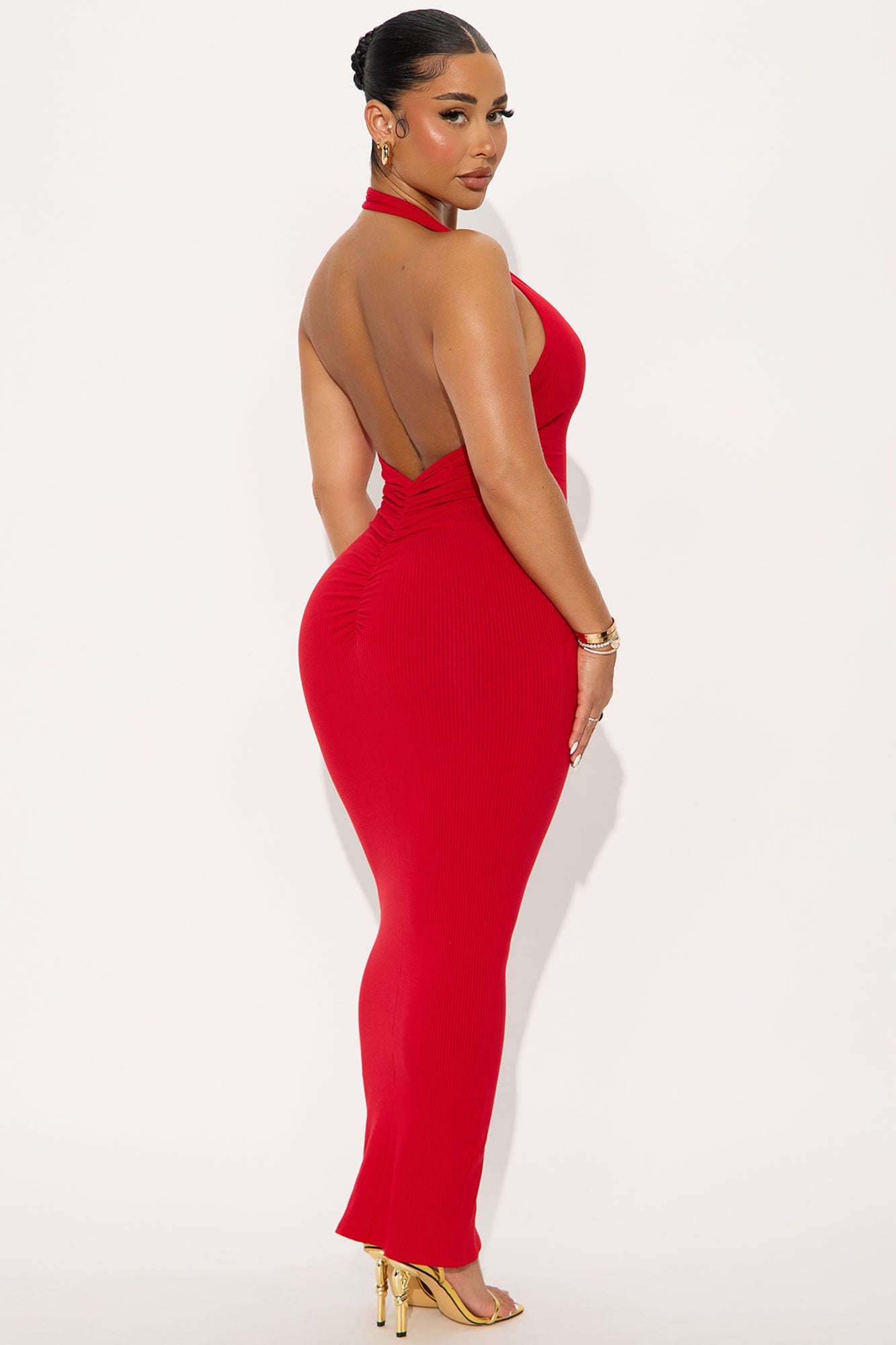 Ana Halter Snatched Maxi Dress - Red