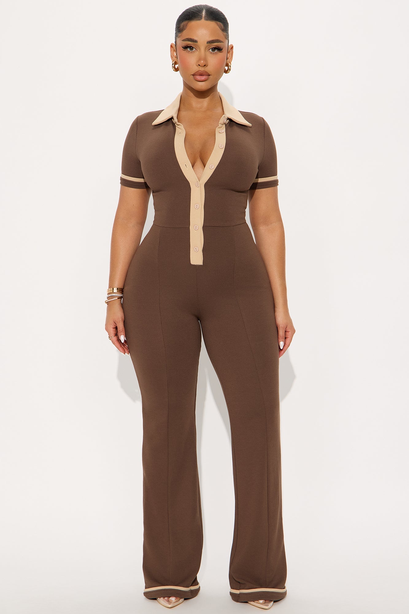 Heather Short Sleeve Jumpsuit - Brown