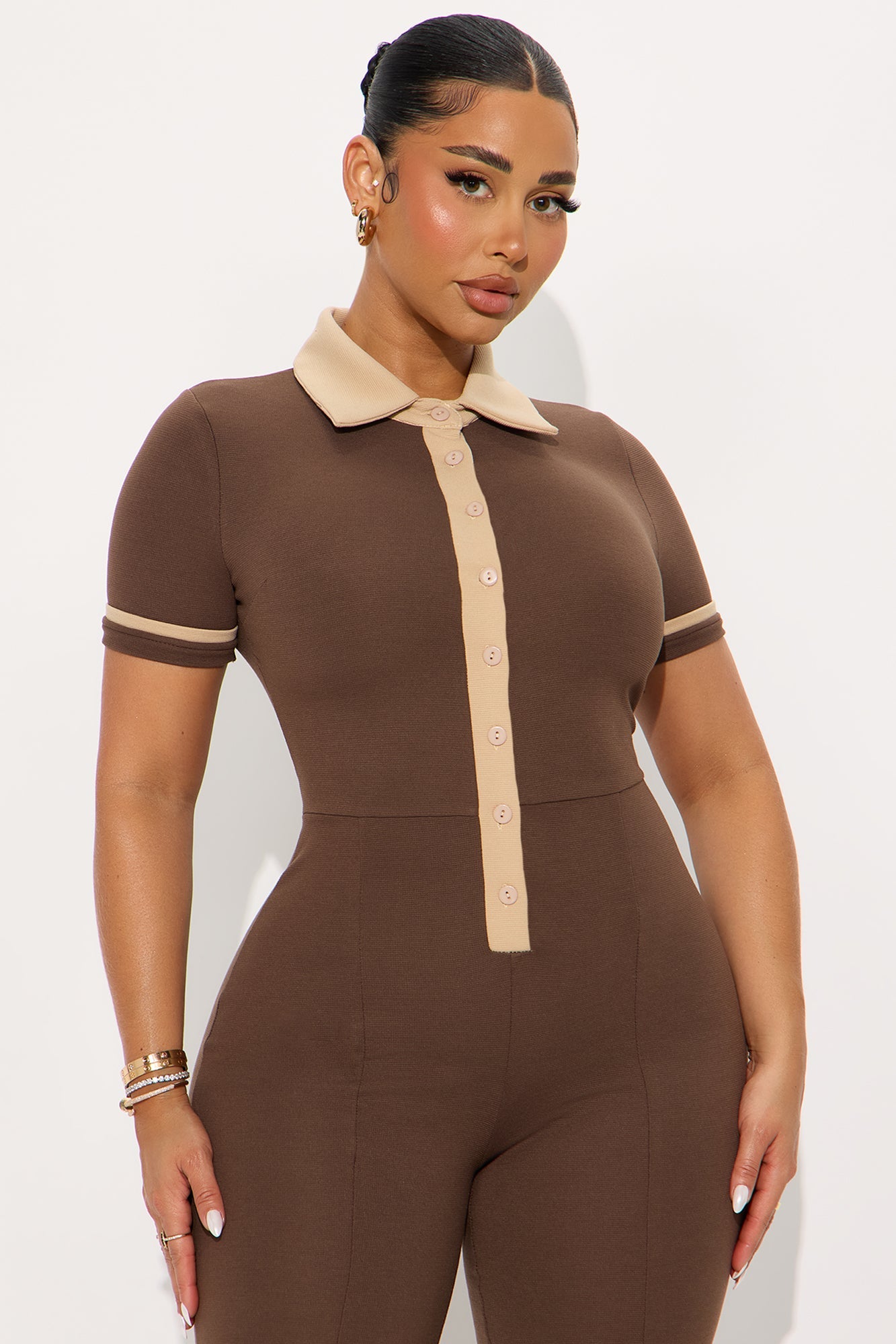 Heather Short Sleeve Jumpsuit - Brown