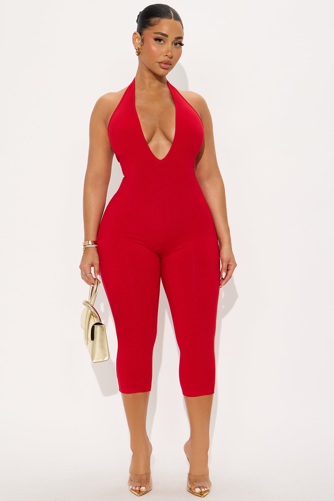 Ana Halter Snatched Jumpsuit - Red