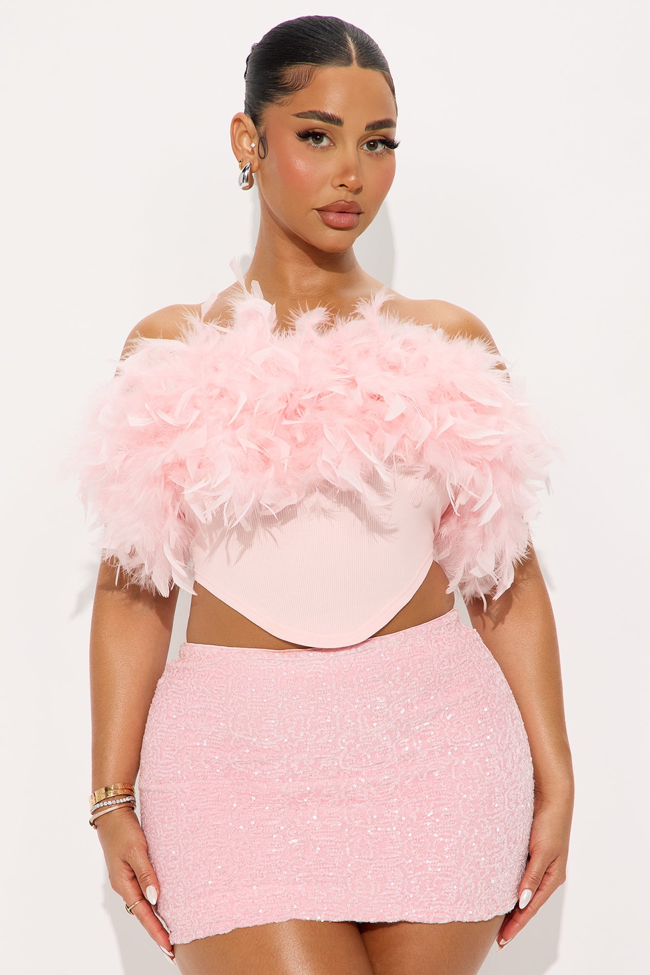 Melba Feather Trim Tube Top - Pink
