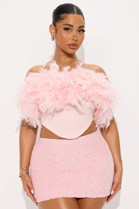 Melba Feather Trim Tube Top - Pink