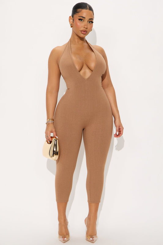 Ana Halter Snatched Jumpsuit - Nude