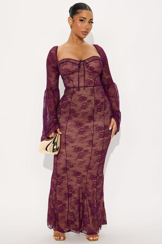 Fiona Lace Maxi Dress - Plum