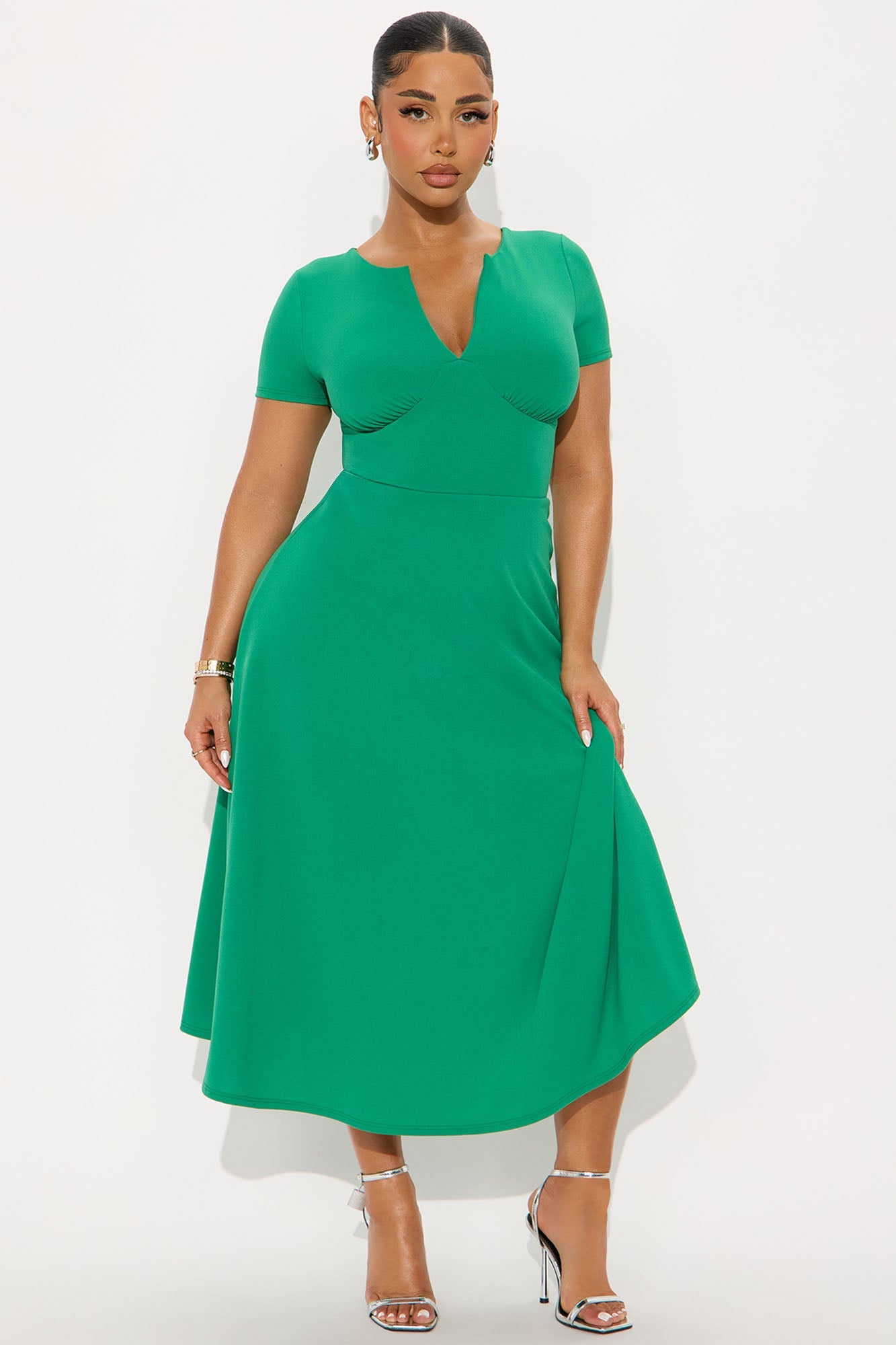 Charolette Short Sleeve Midi Dress - Kelly Green