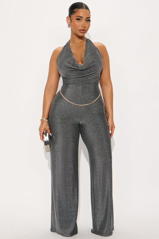 Galilea Metallic Halter Jumpsuit - Silver