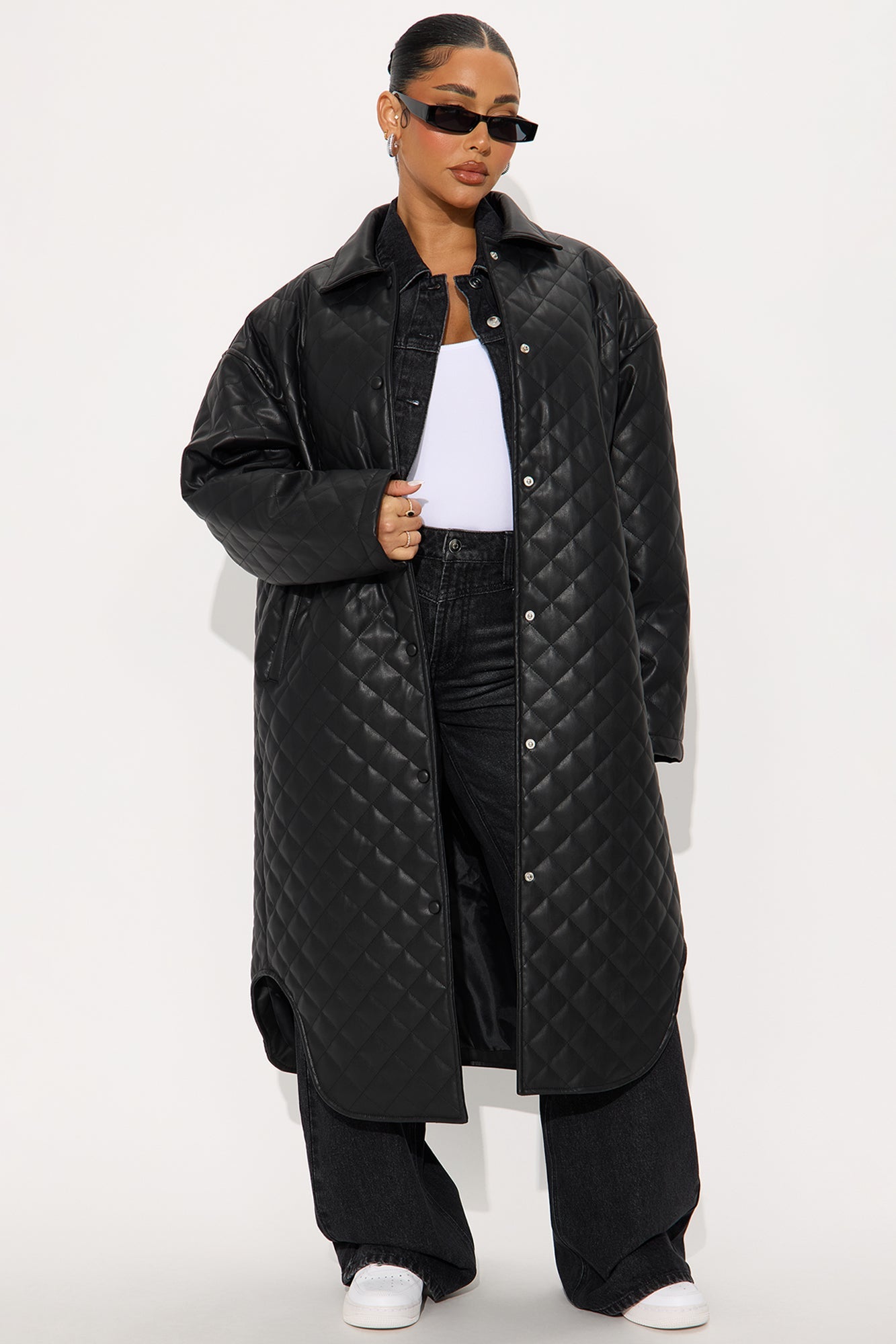 Street Smart Oversized Quilted Faux Leather Coat - Black