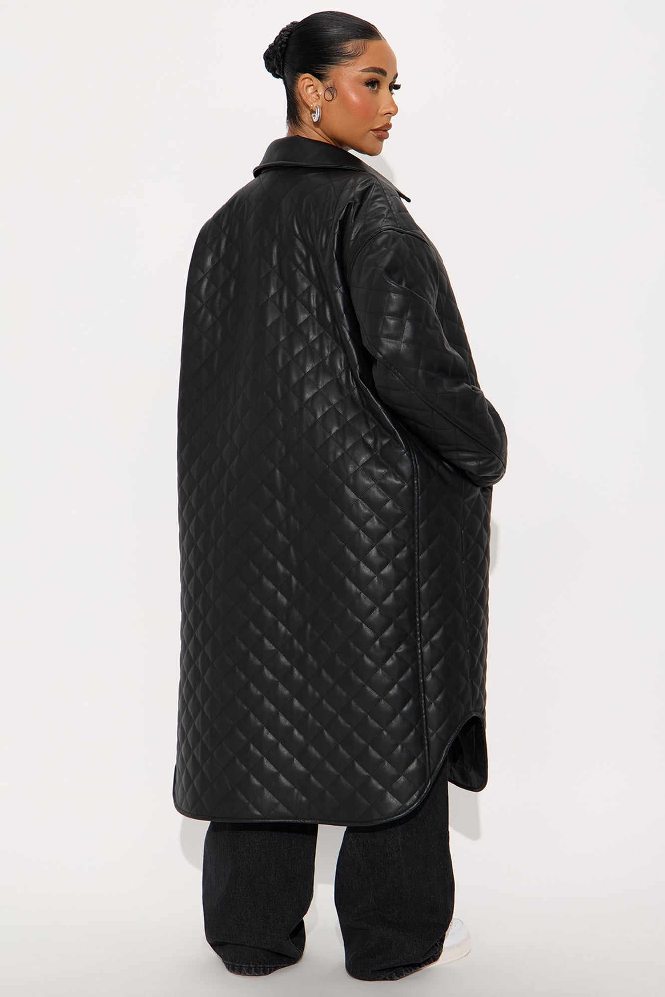 Street Smart Oversized Quilted Faux Leather Coat - Black