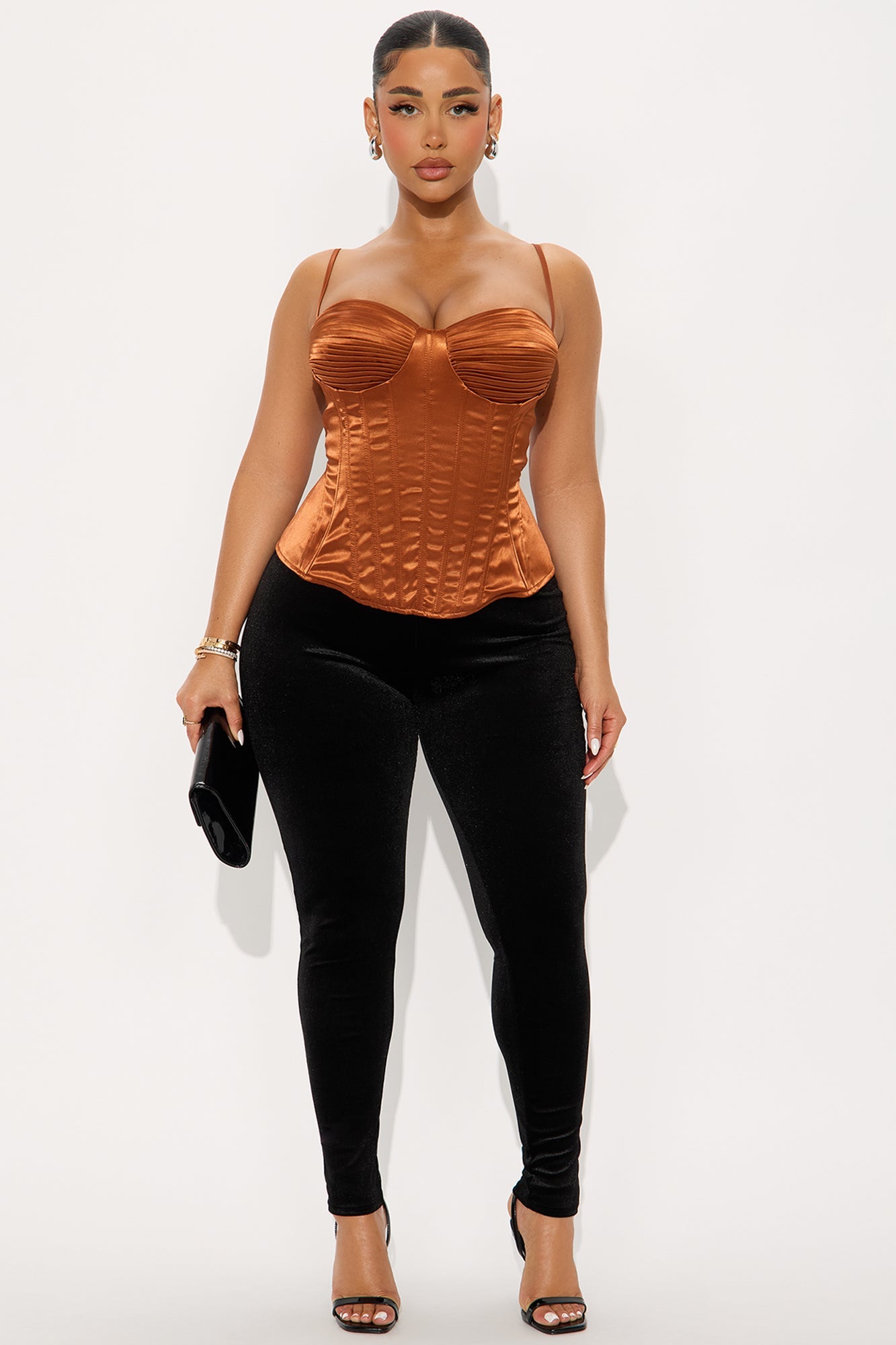 Snatched In Satin Corset Top - Brown