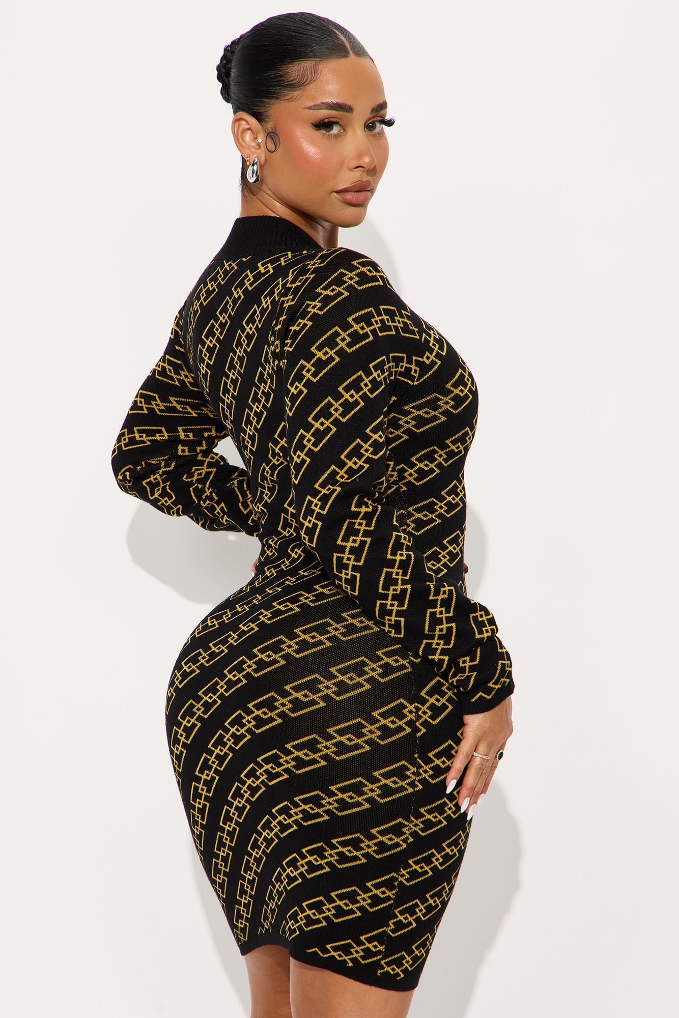 Cater To You Sweater Midi Dress - Gold/combo