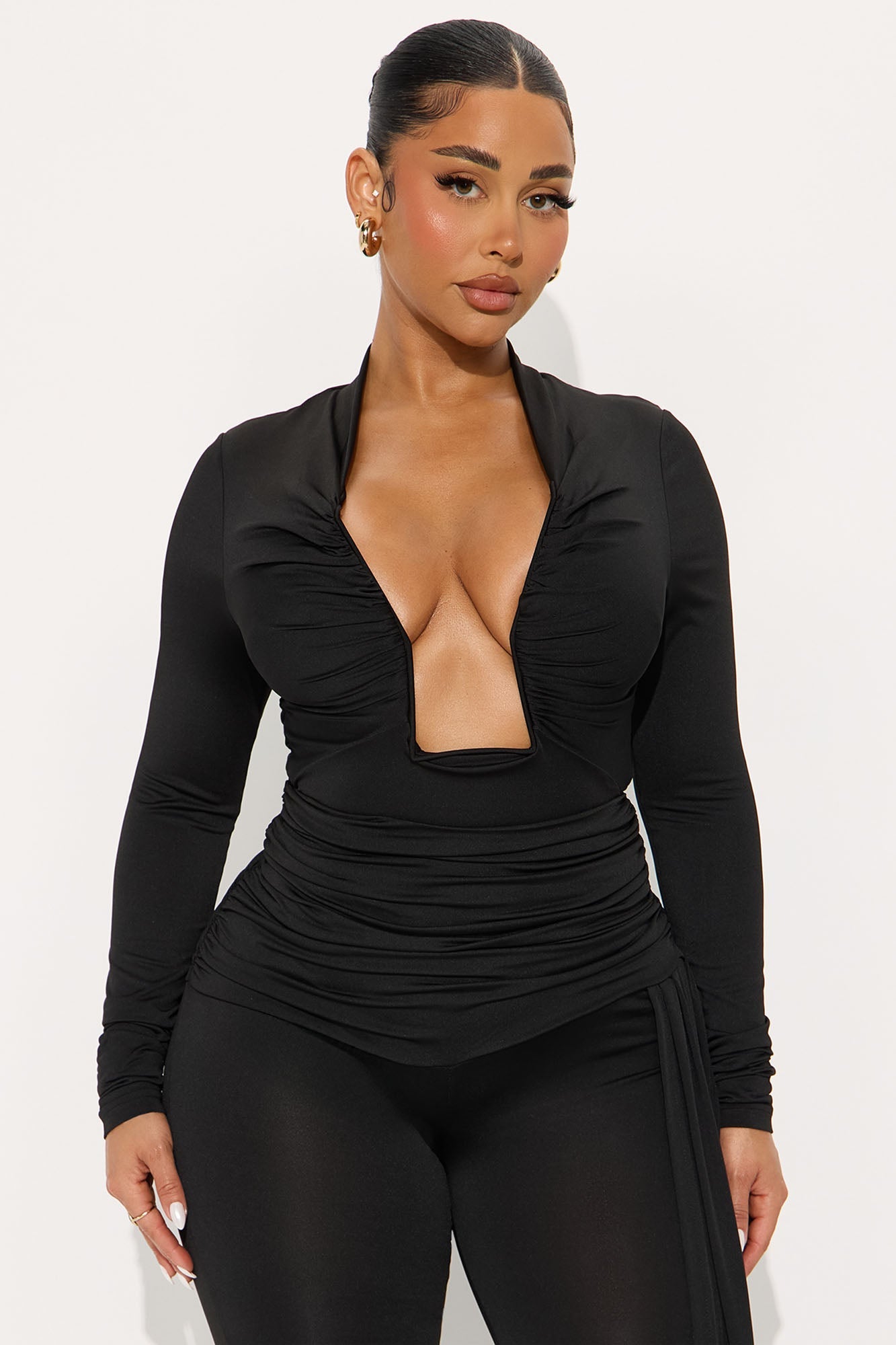 Viktoria Plunge Neck Pant Set - Black