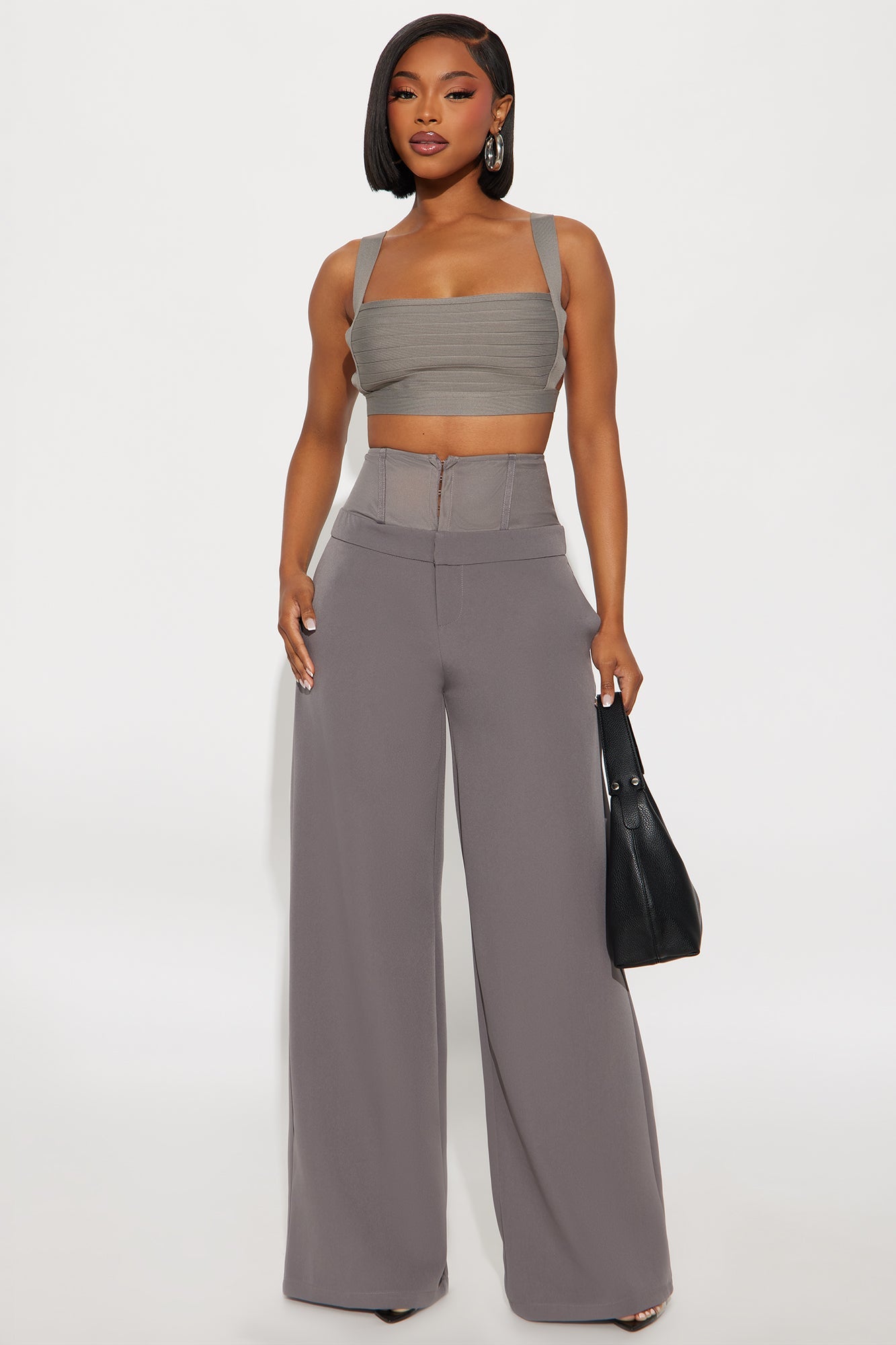Lover Of Mine Corset Wide Leg Trouser Pant 33 - Grey