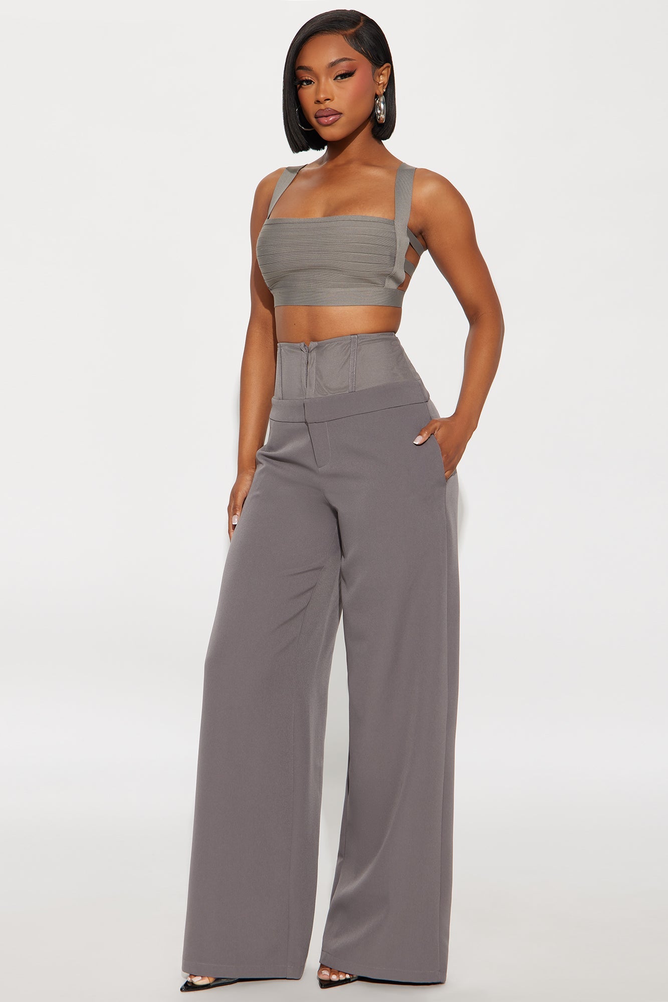 Lover Of Mine Corset Wide Leg Trouser Pant 33 - Grey