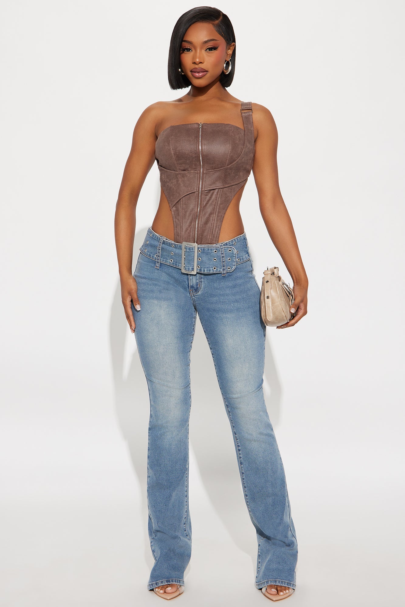 Brittany Belted Low Rise Bootcut Jeans - Medium Wash