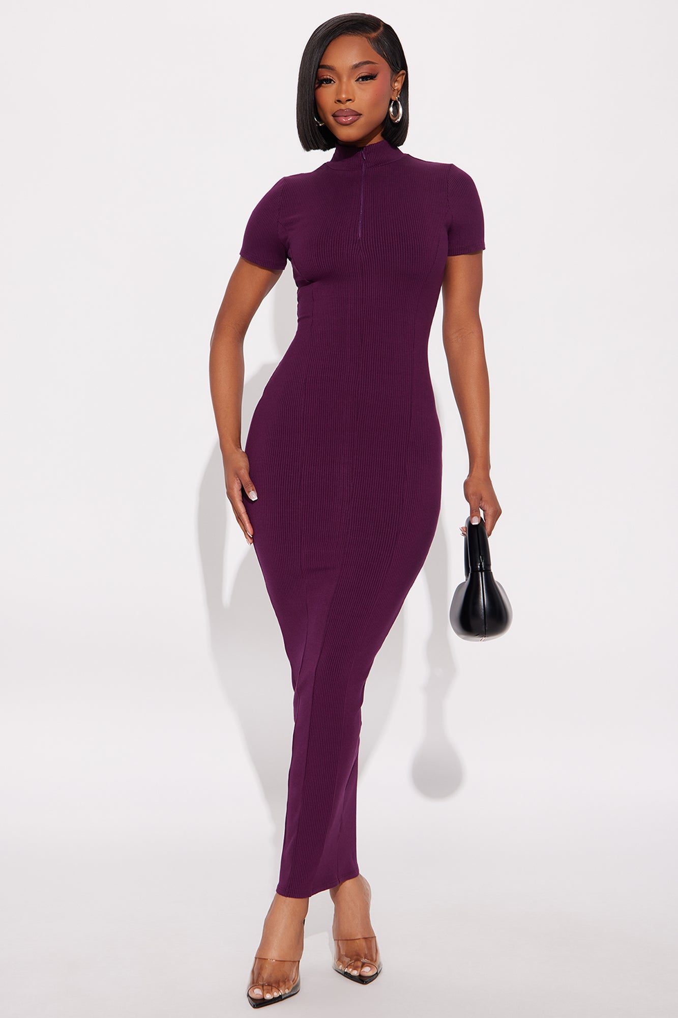 Mia Zip Snatched Maxi Dress - Plum