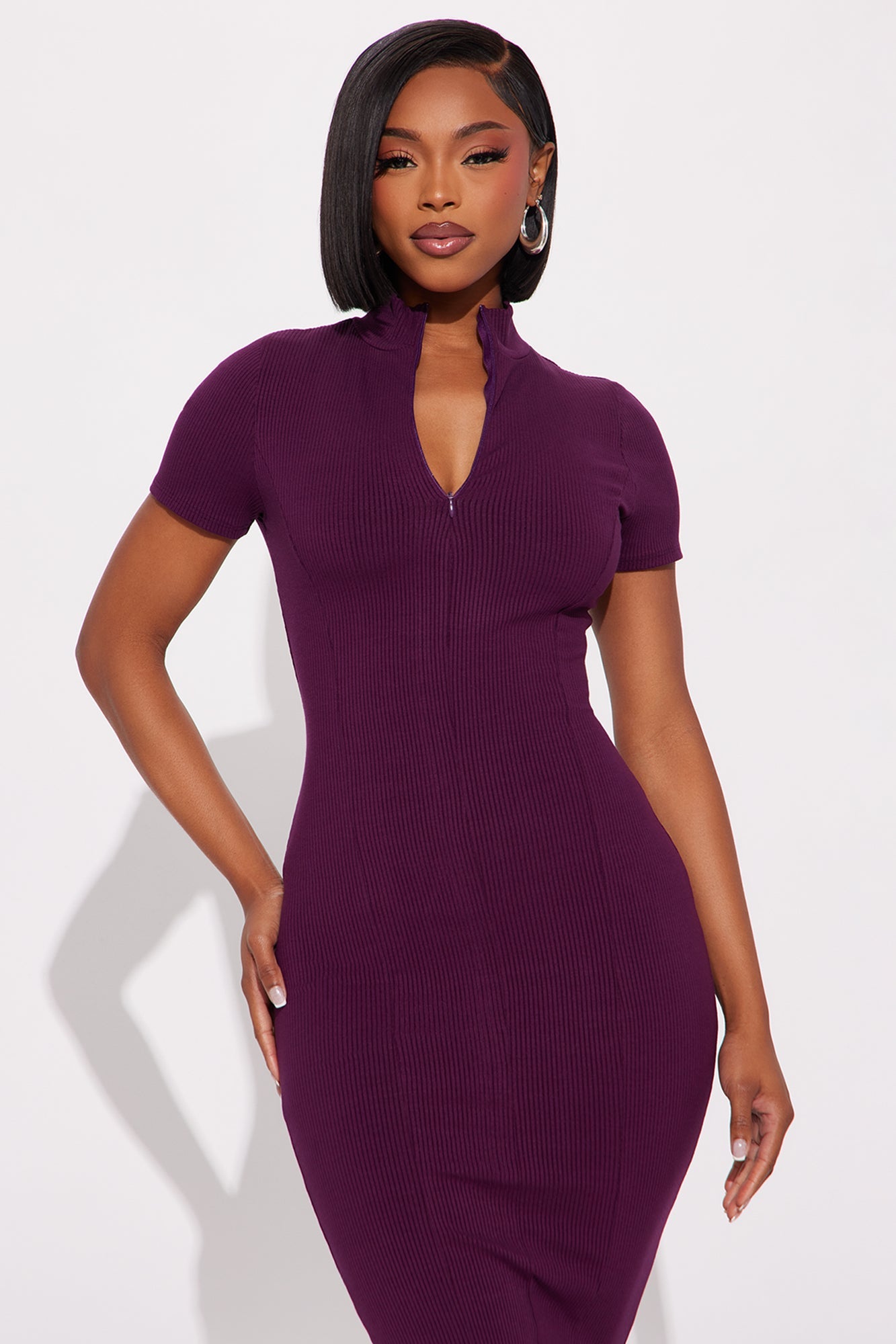 Mia Zip Snatched Maxi Dress - Plum