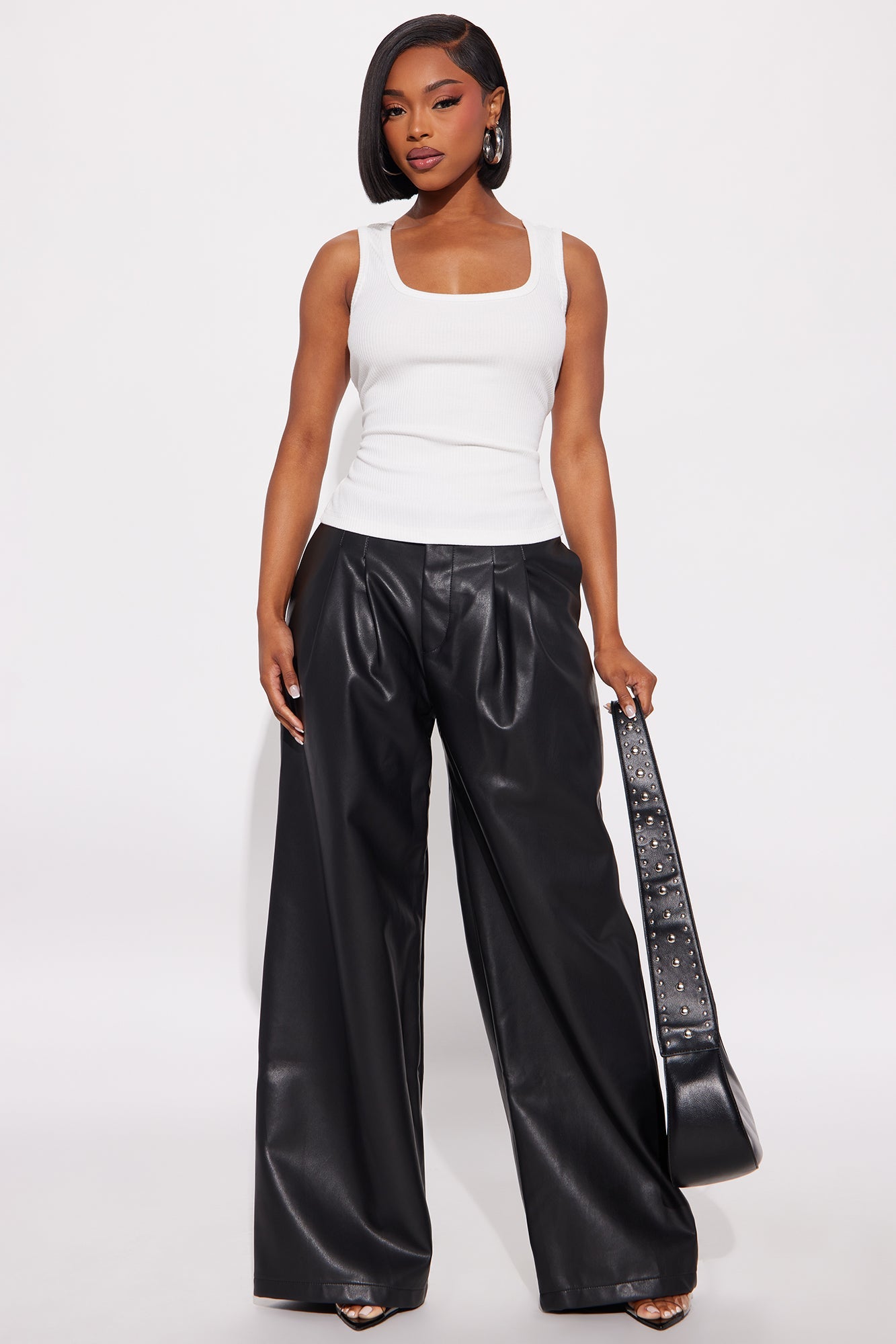 Ribbed Lace Up Tank Top - White