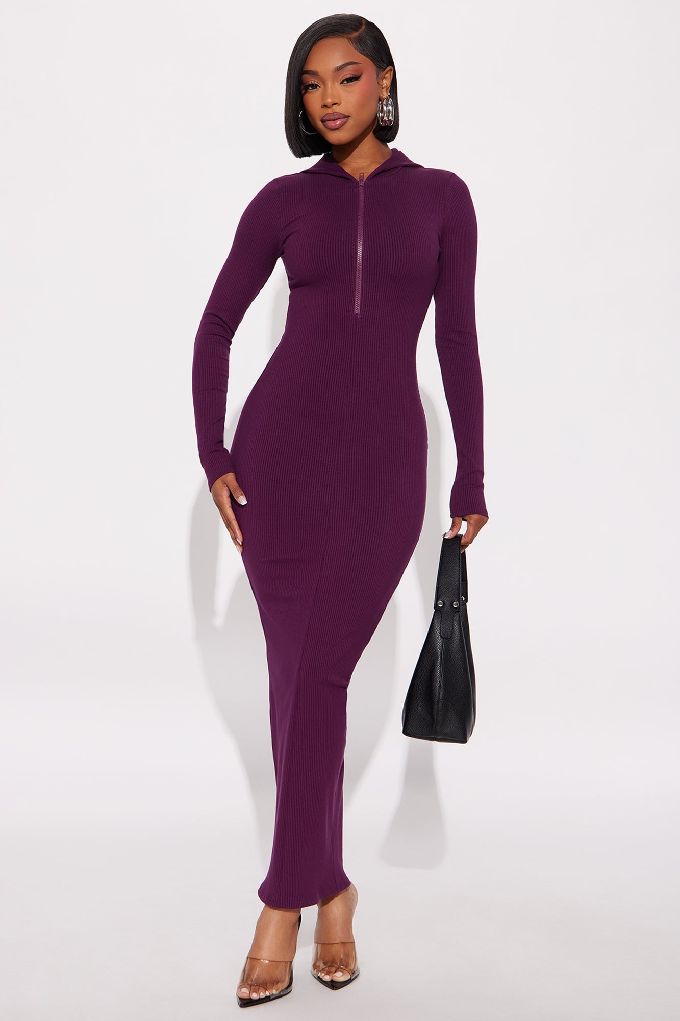 Lila Hooded Snatched Maxi Dress - Plum