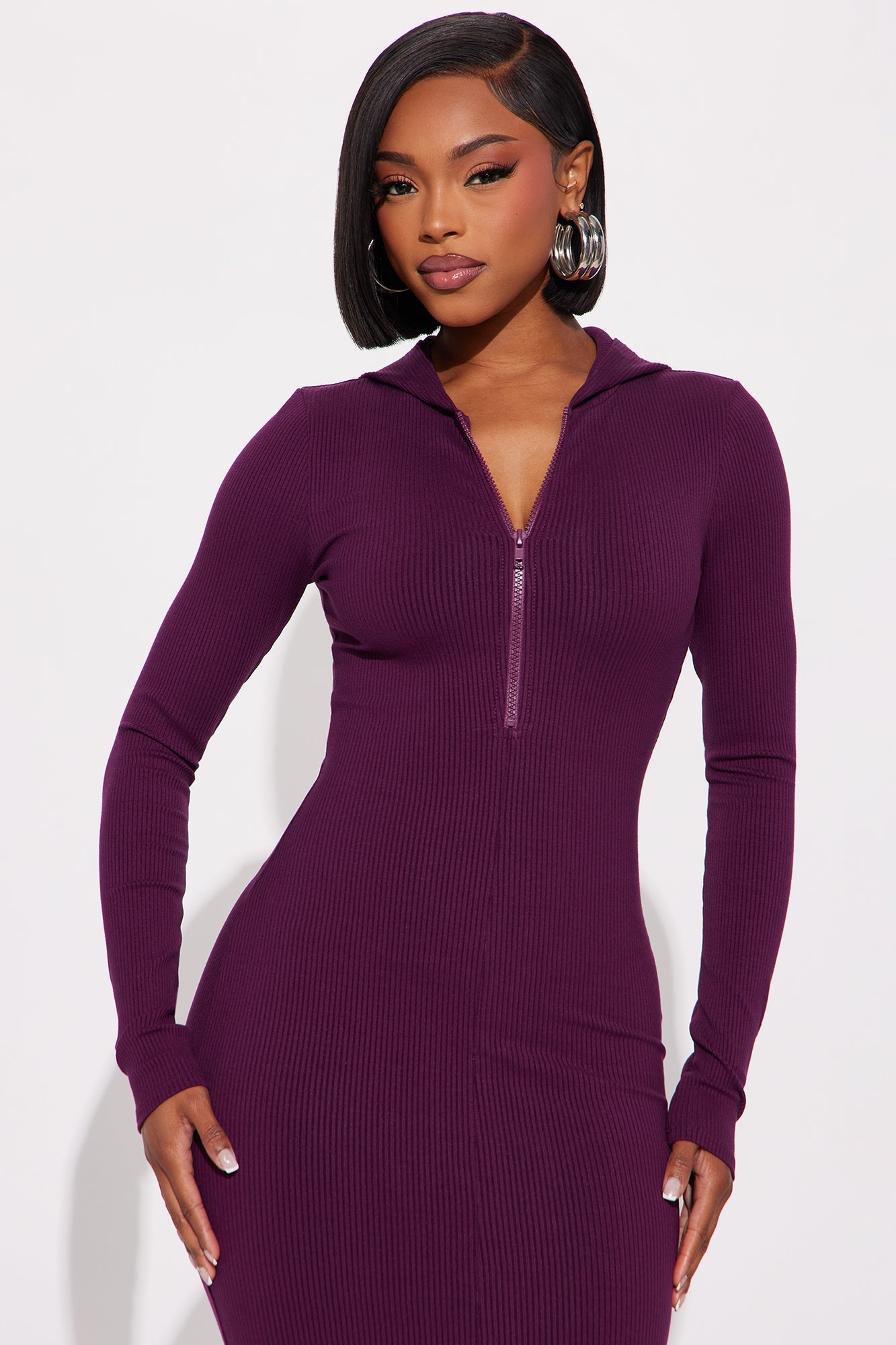 Lila Hooded Snatched Maxi Dress - Plum