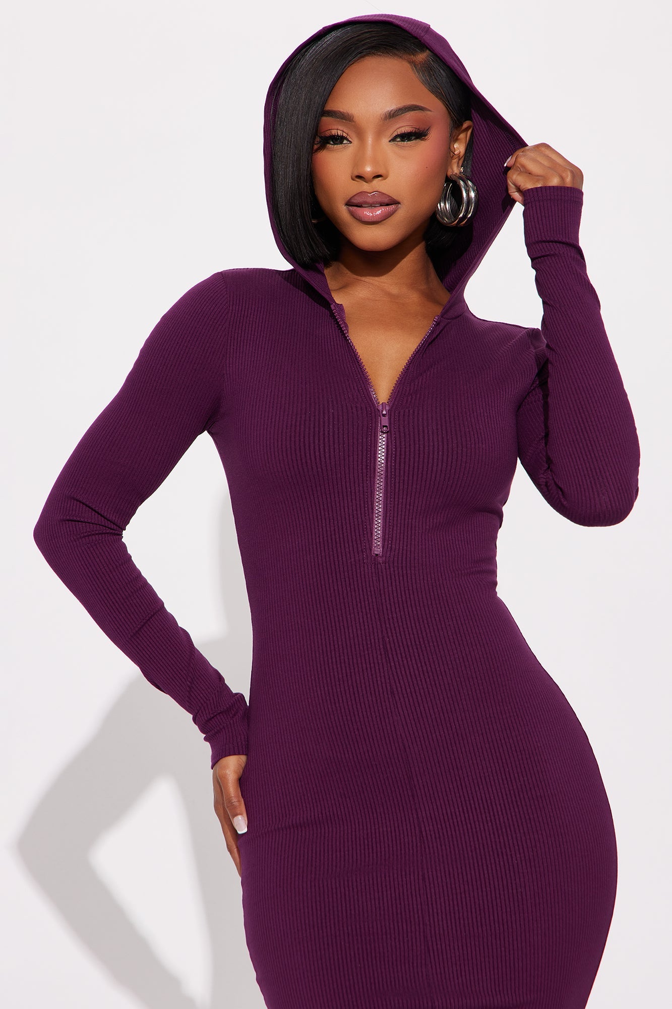 Lila Hooded Snatched Maxi Dress - Plum
