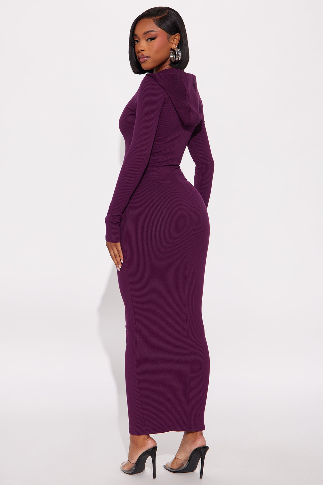 Lila Hooded Snatched Maxi Dress - Plum