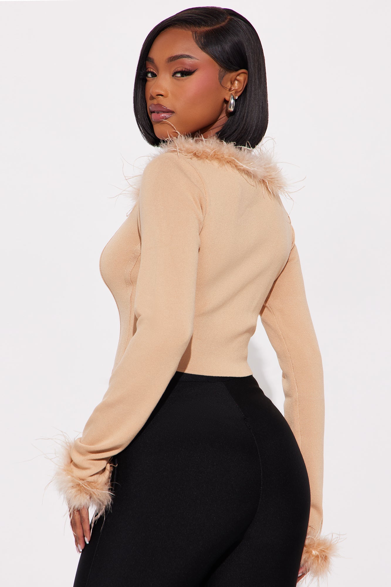 Party For Two Feather Sweater Top - Tan