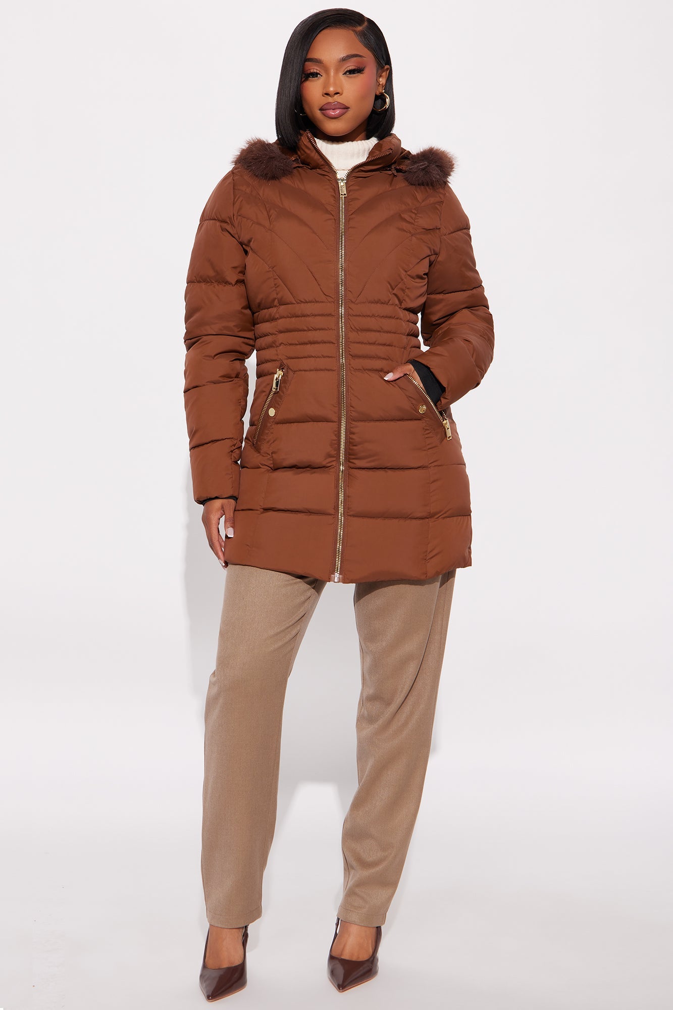 Dakota Long Puffer Jacket - Brown