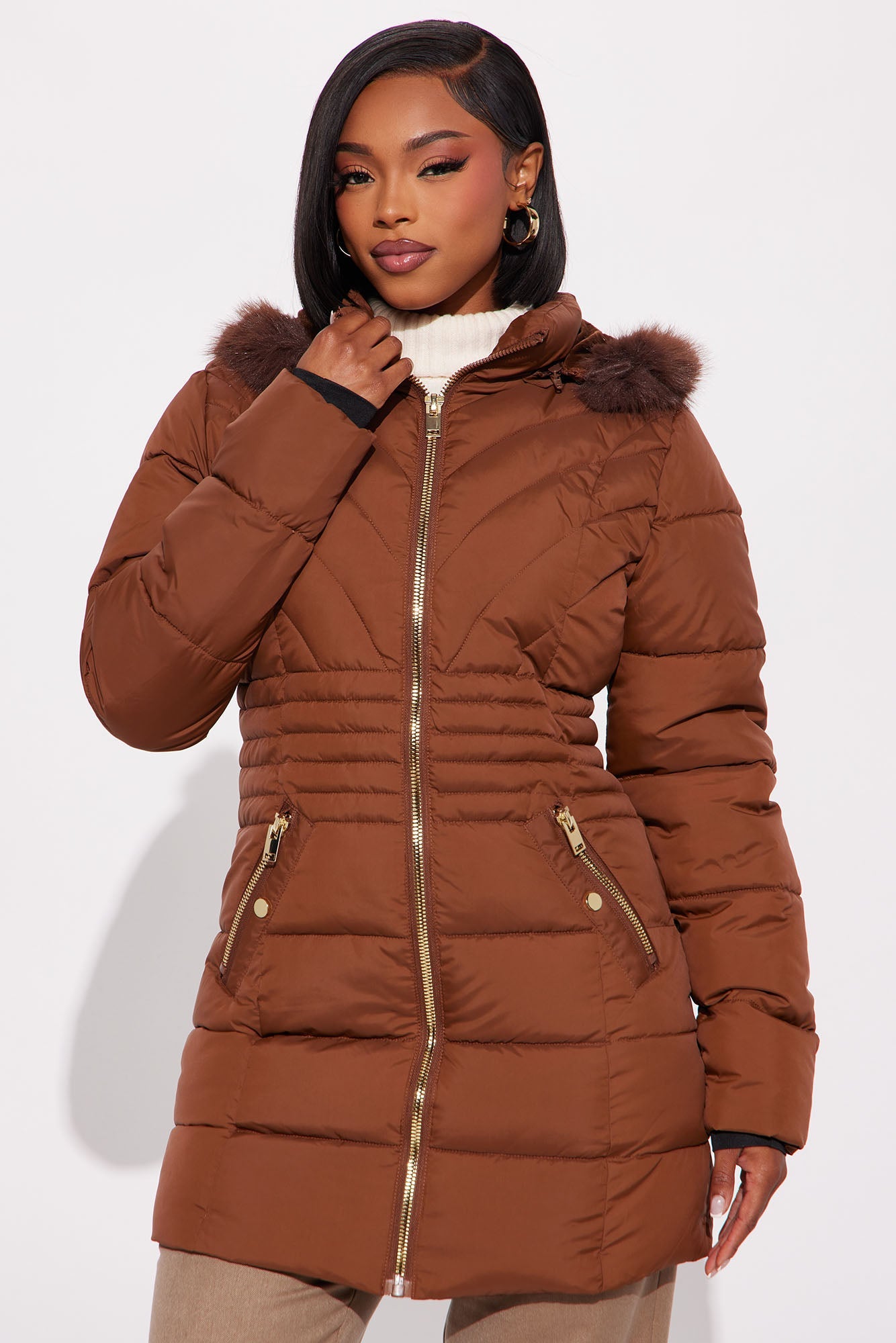 Dakota Long Puffer Jacket - Brown