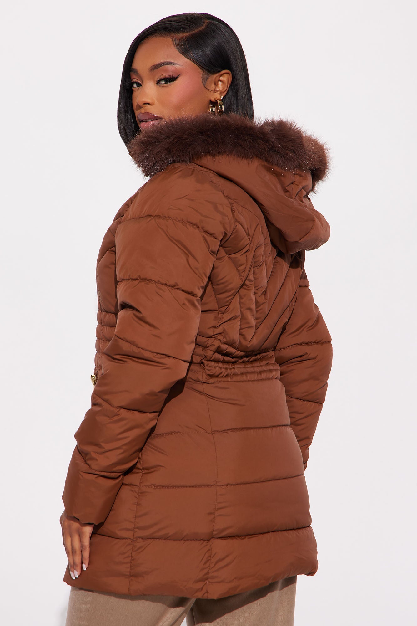 Dakota Long Puffer Jacket - Brown