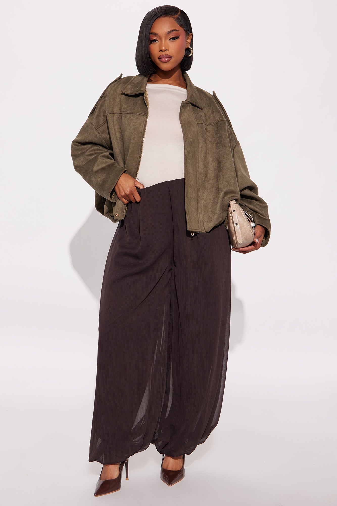 Stella Chiffon Balloon Pants 29″ - Chocolate