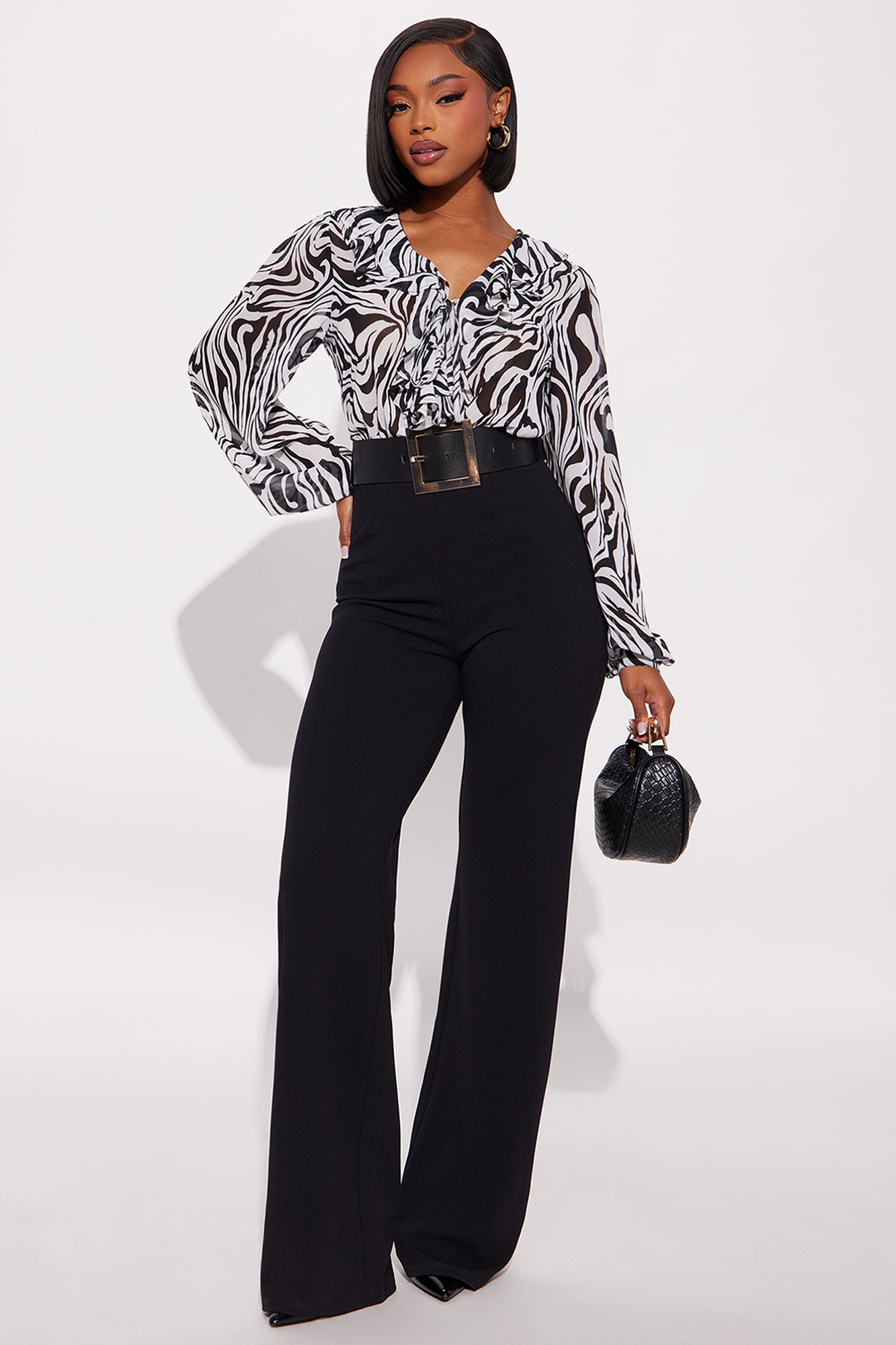 Cely Zebra Print Belted Jumpsuit - Black/White