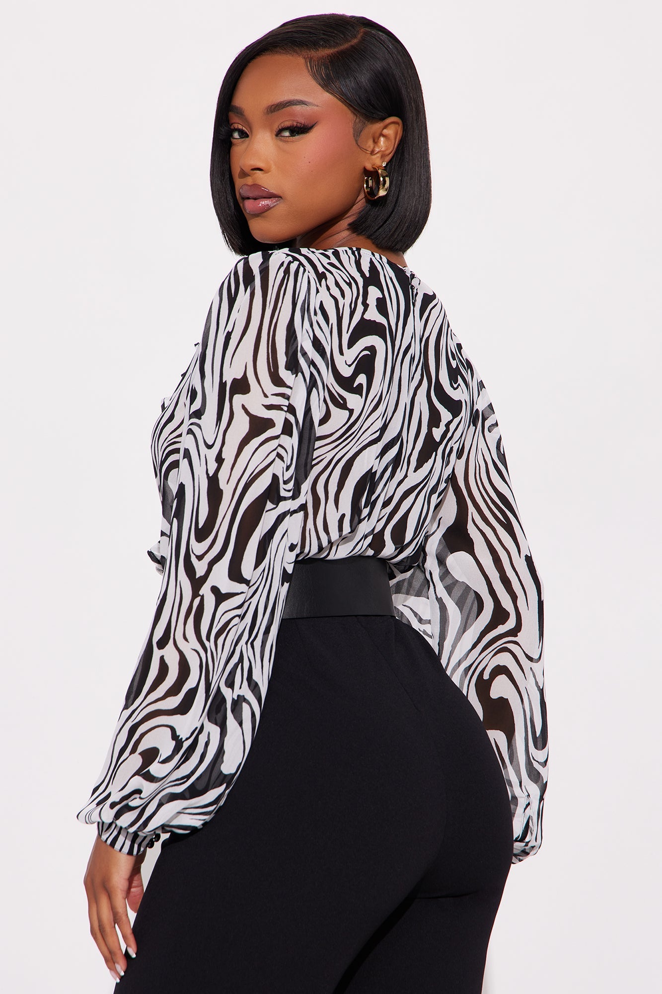 Cely Zebra Print Belted Jumpsuit - Black/White