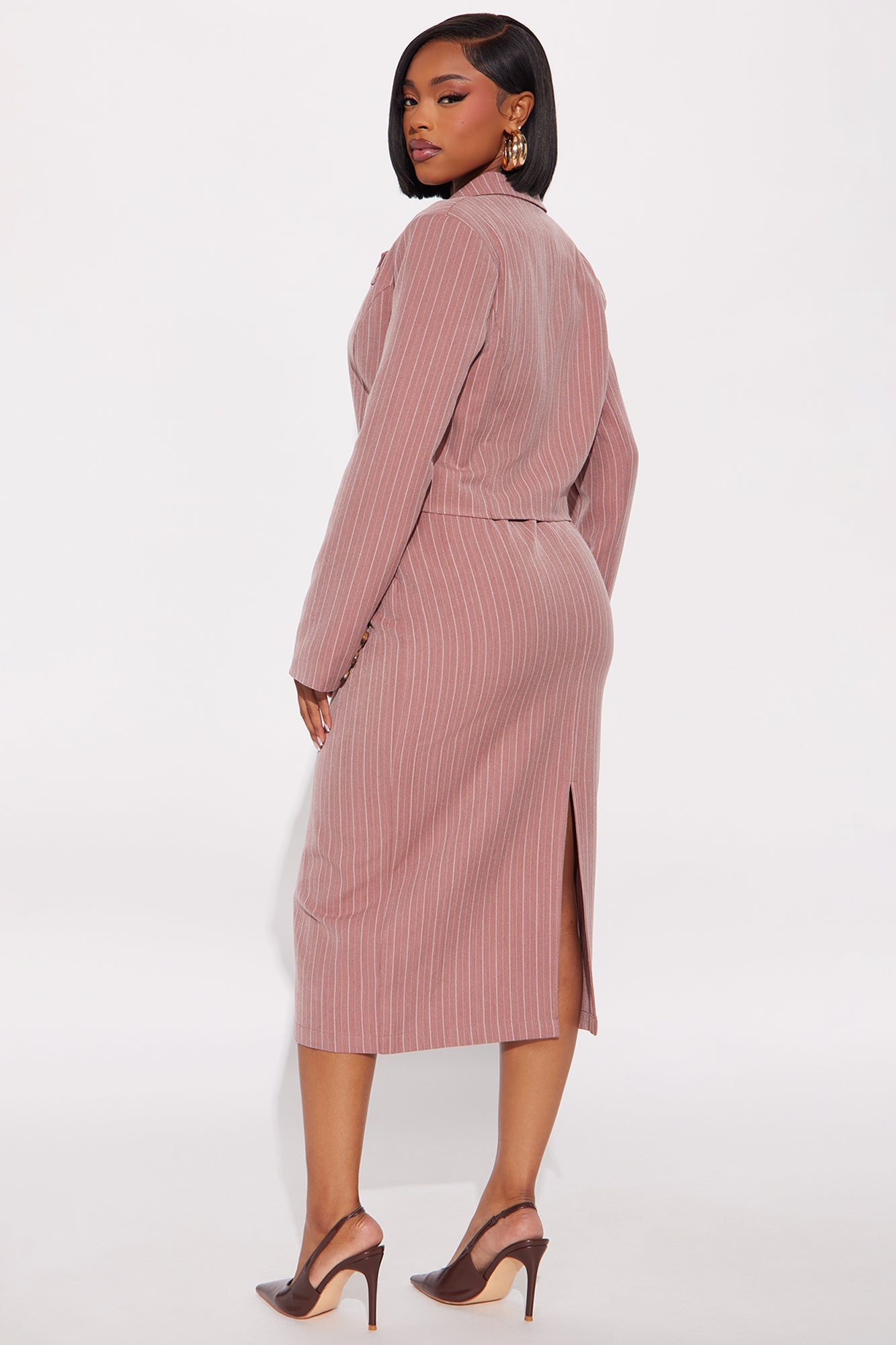 Internal Affair Blazer Midi Skirt Set - Pink