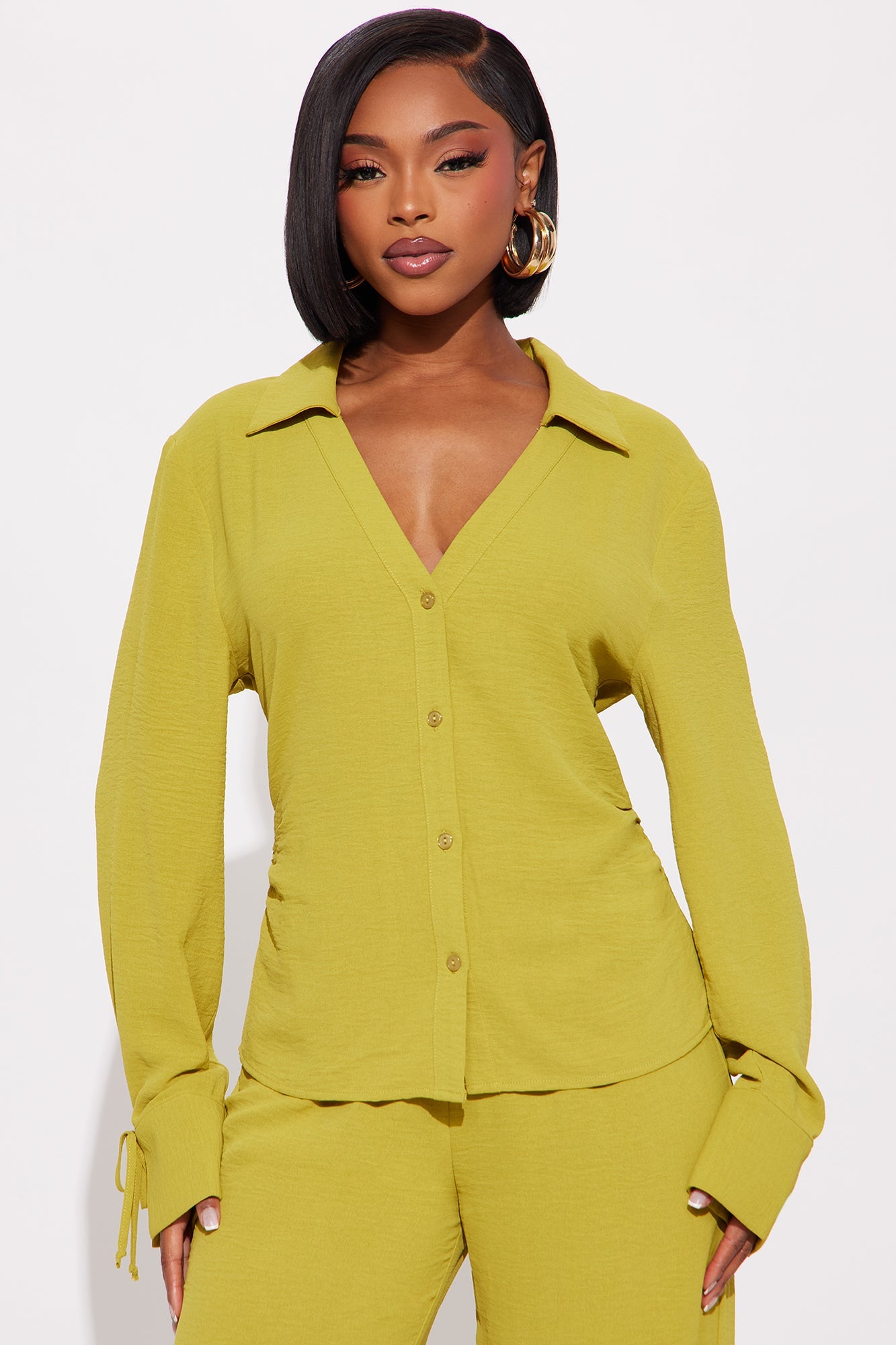 Gemma Ruched Sides Pant Set - Chartreuse